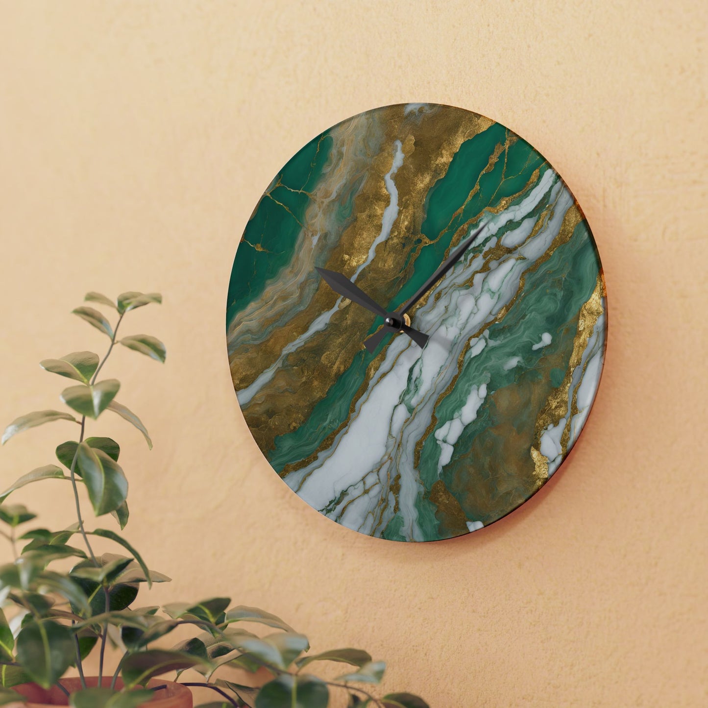 Acrylic Stone-Look Calacatta Quartz-Inspired Unique Design Acrylic Wall Clock Agate Crystal Lover Gemologist Gift Nature Lover Rock Gift