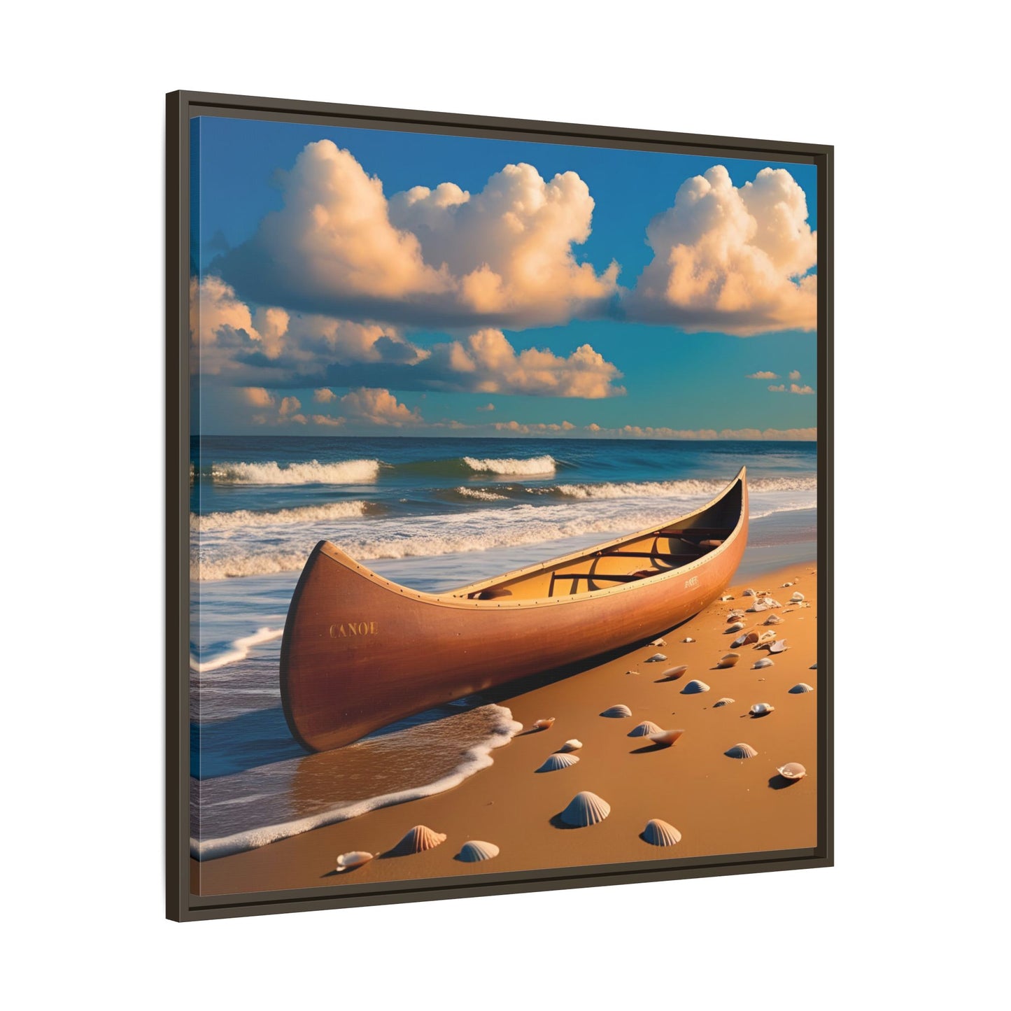 Canoe on the Beach Calm Sunny Day Framed Canvas Wall Art Beach Lover Vacation Oceanic Gift Nature Lover Peaceful Zen Gift 3 frame colors