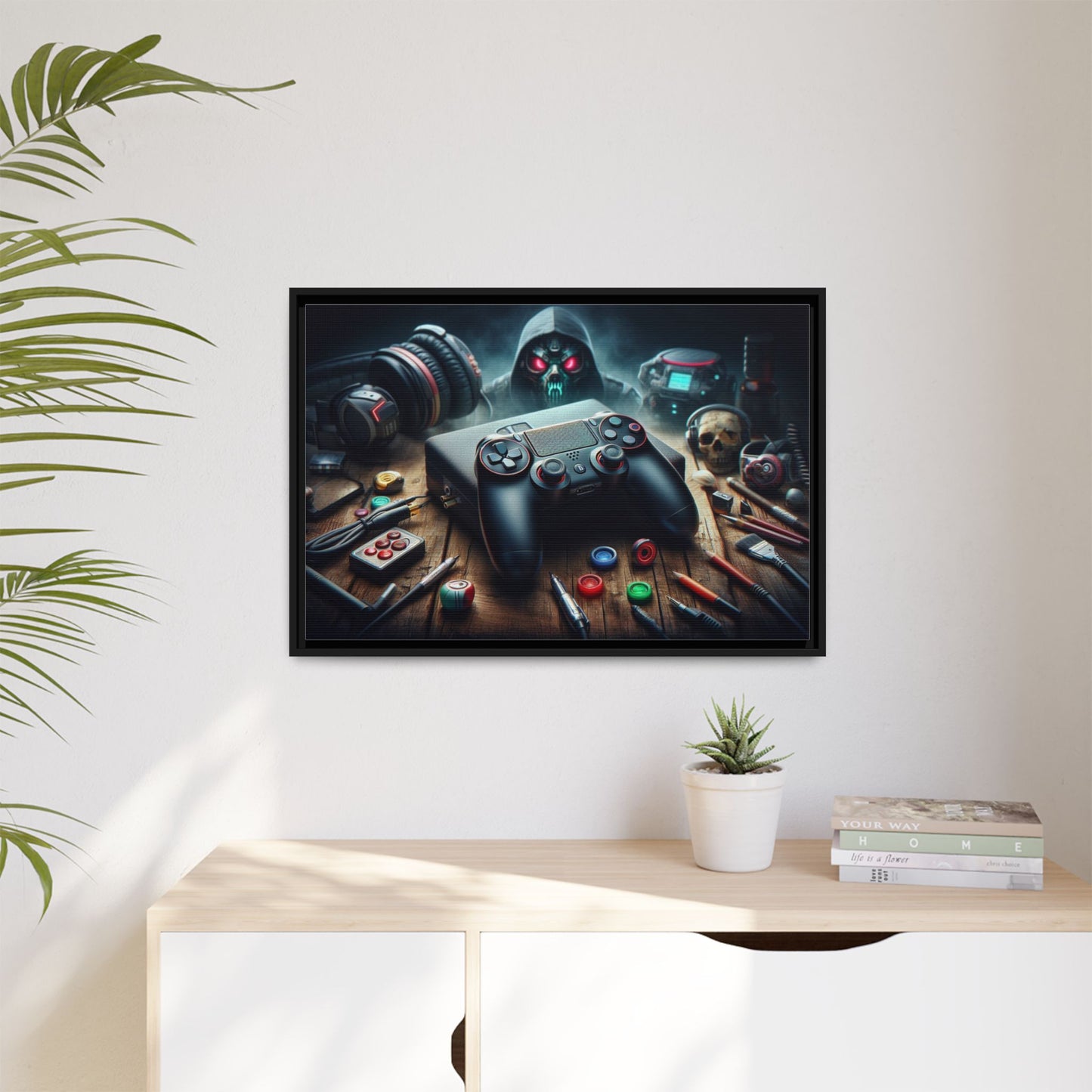 Gamer Themed Unique Framed AI Canvas Print Wall Art Video Game Lover Futuristic Digital Style Gift Cyber Geek Matrix Decor 3 frame colors