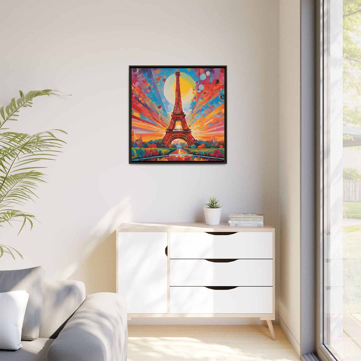Modern Abstract Eiffel Tower Design Unique Framed Colorful Canvas Landscape Wall Art Paris France Gift Nature Lover Gift 3 frame colors