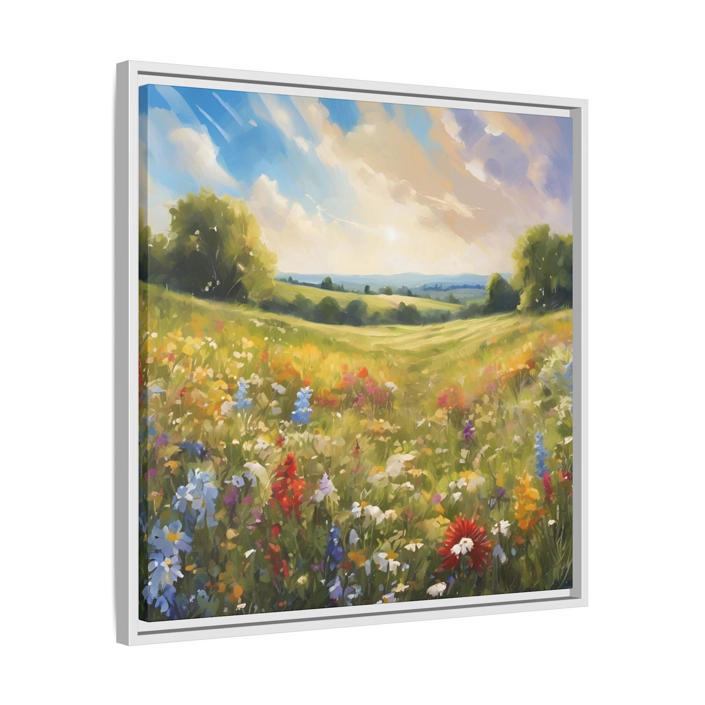 Modern Filed of Flowers Design Unique Framed Canvas Wall Art Gift Nature Lover Landscape Decor Gift 3 frame colors