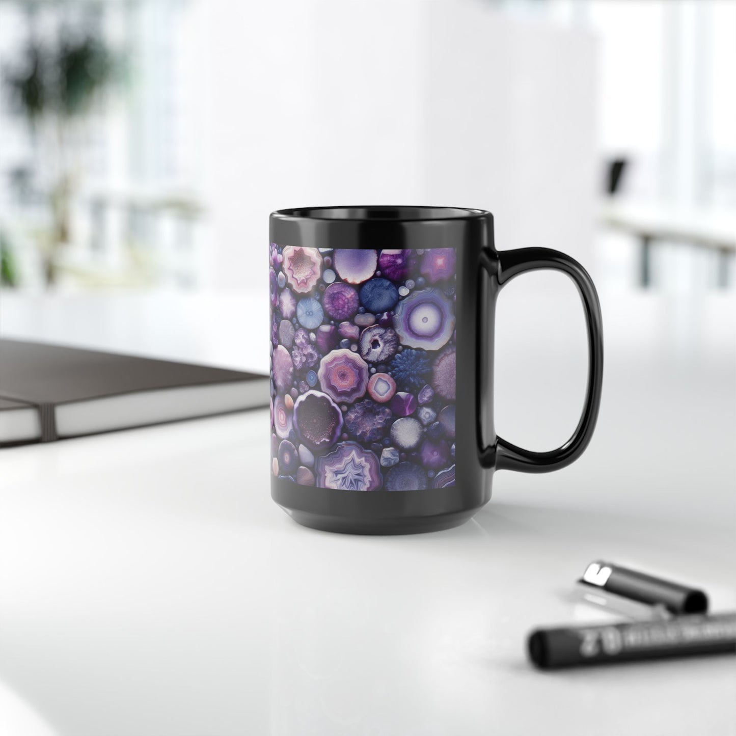 Ceramic Coffee Mug Purple Amethyst Quartz-Inspired Image Nature Rock Lover Ceramic Tea Cup Geode Inspired Agate Look Ceramic Mug