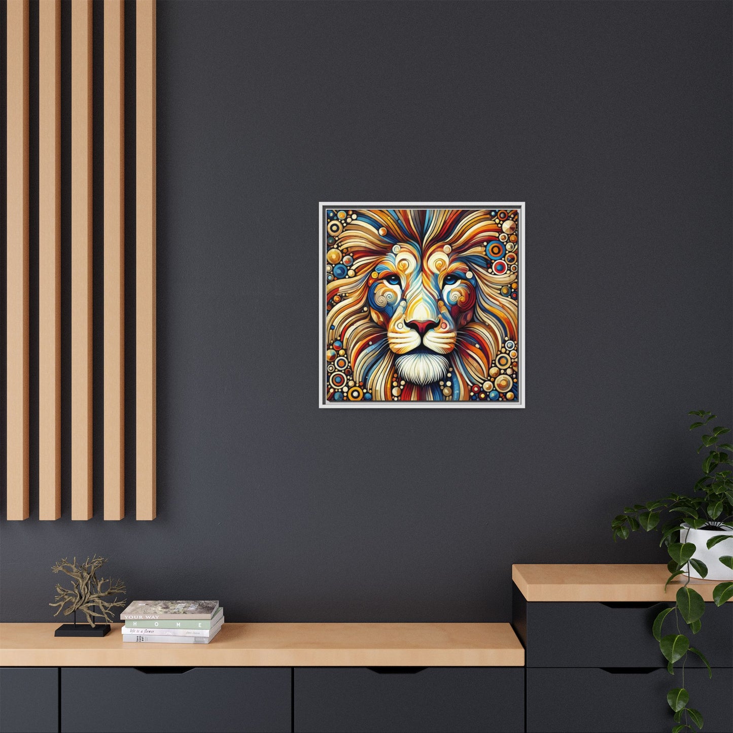 Modern Lion Print Abstract Design Unique Framed Canvas Print King of Jungle Wall Art Animal Lover Gift Nature Lover Decor 3 frame colors