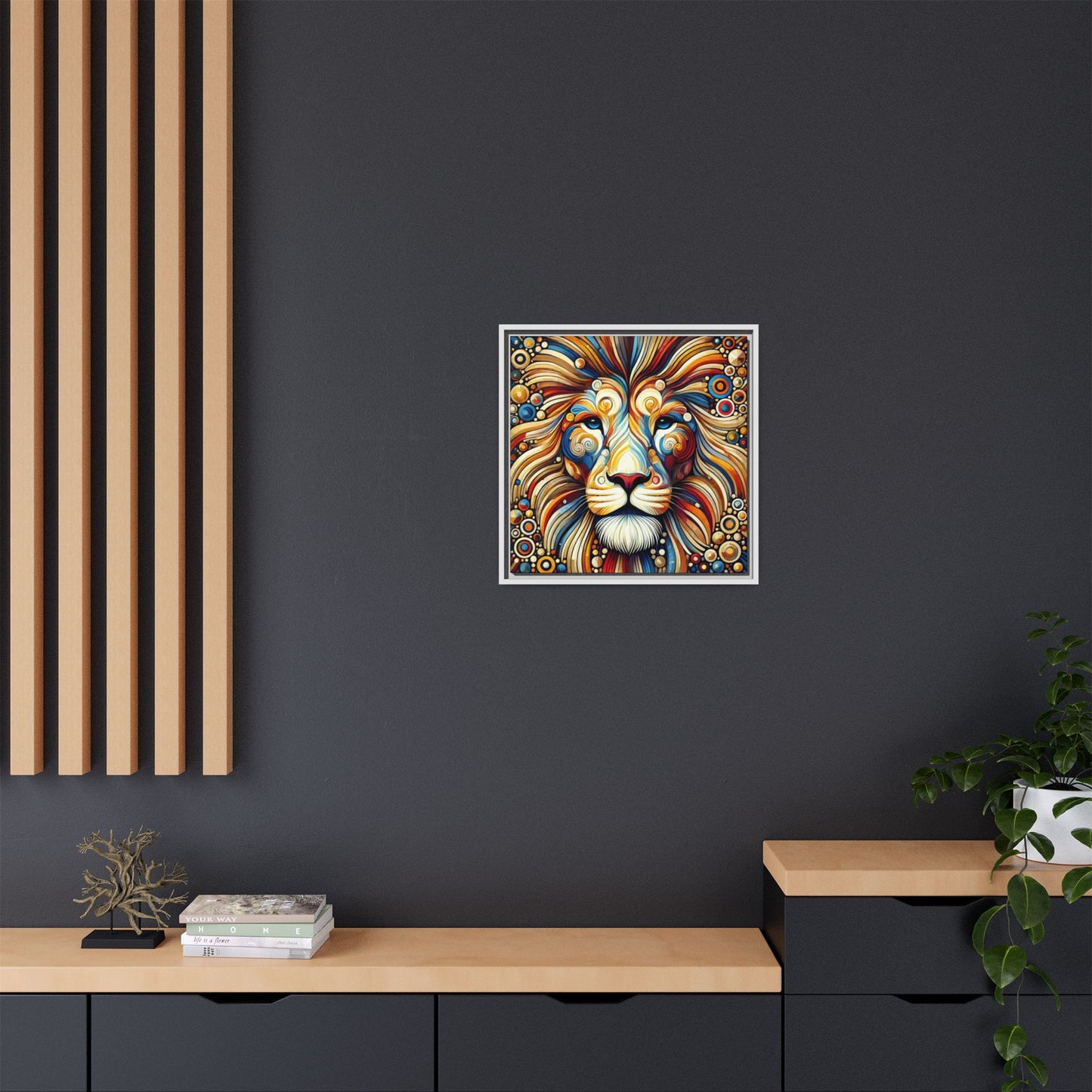 Modern Lion Print Abstract Design Unique Framed Canvas Print King of Jungle Wall Art Animal Lover Gift Nature Lover Decor 3 frame colors