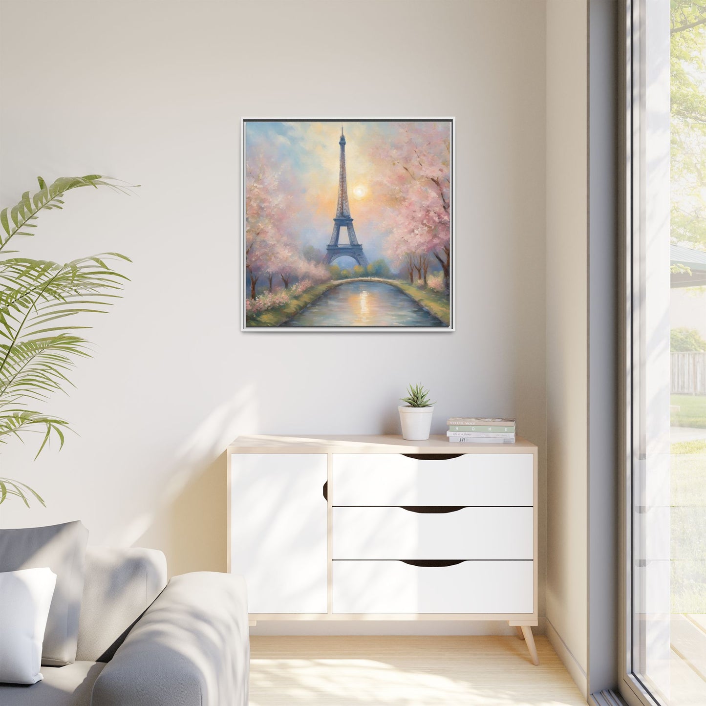 Modern Abstract Pastel Eiffel Tower Design Unique Framed Colorful Canvas Landscape Wall Art Paris France Gift Landscape Gift 3 frame colors