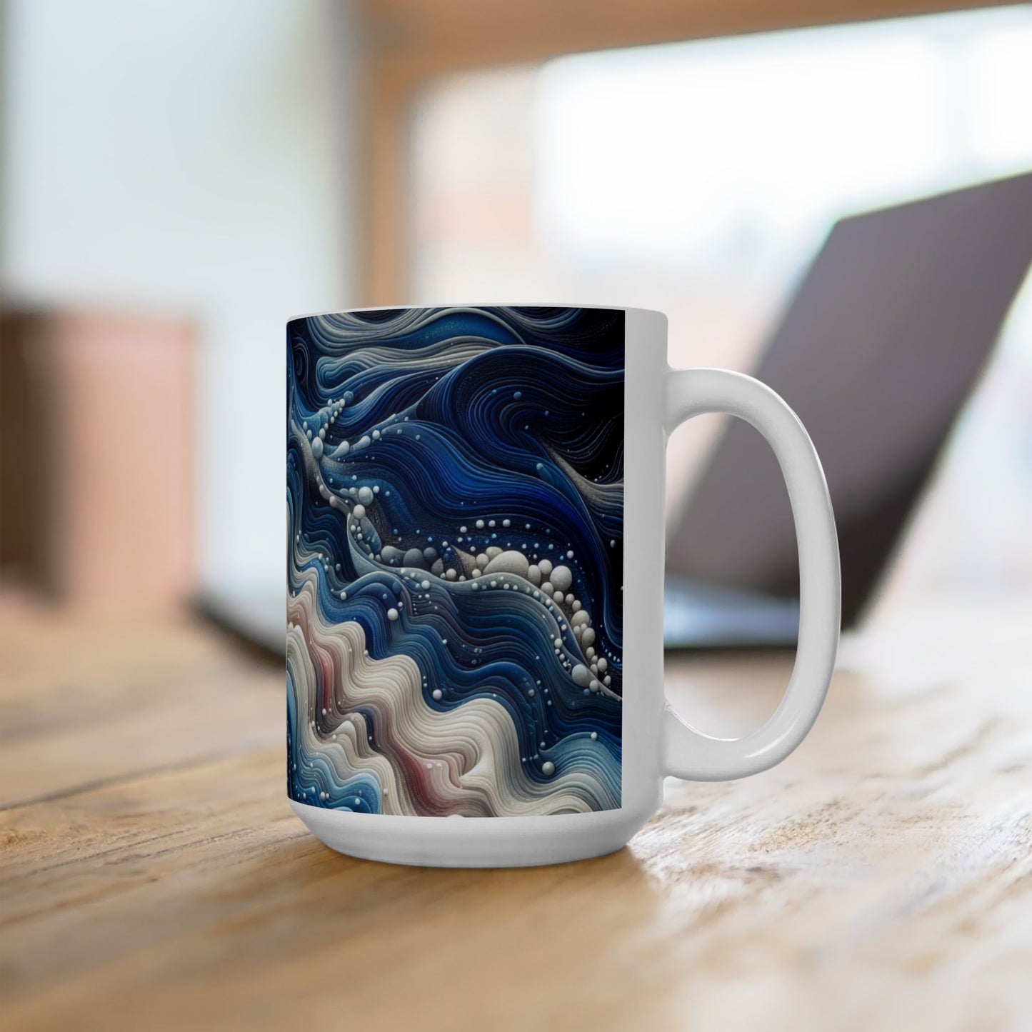 Ceramic Coffee Mug Modern Wave Design Mug Tea Cup Oceanic Swirl Design Salt Life Surfer Beachy Theme Ceramic Mug