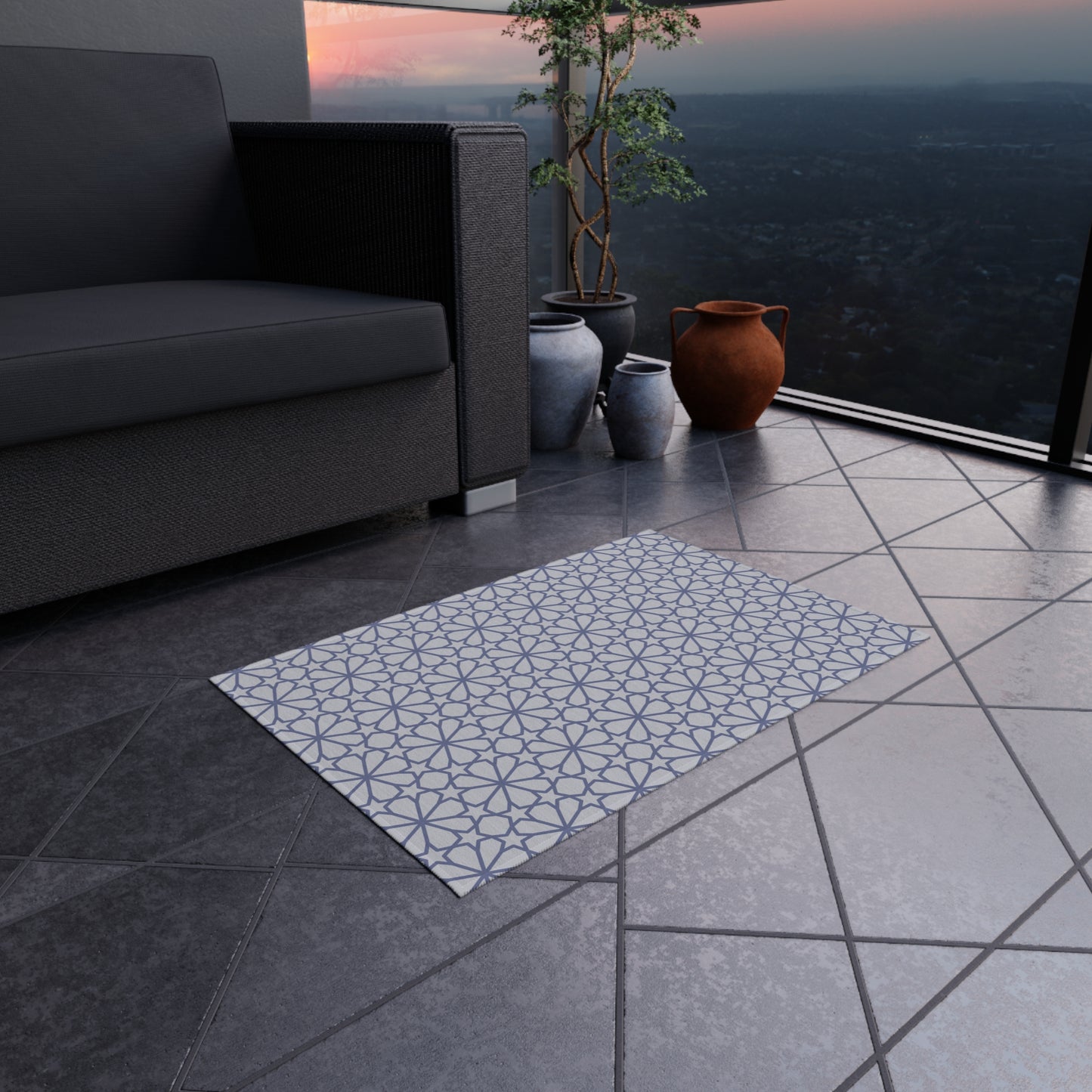 Chenille Outdoor Rug with No-Skid Backing Cozy Outdoor Carpet Grey Patio Decor Gazebo Rug Pool Area Decor Outdoor Kitchen Carpet