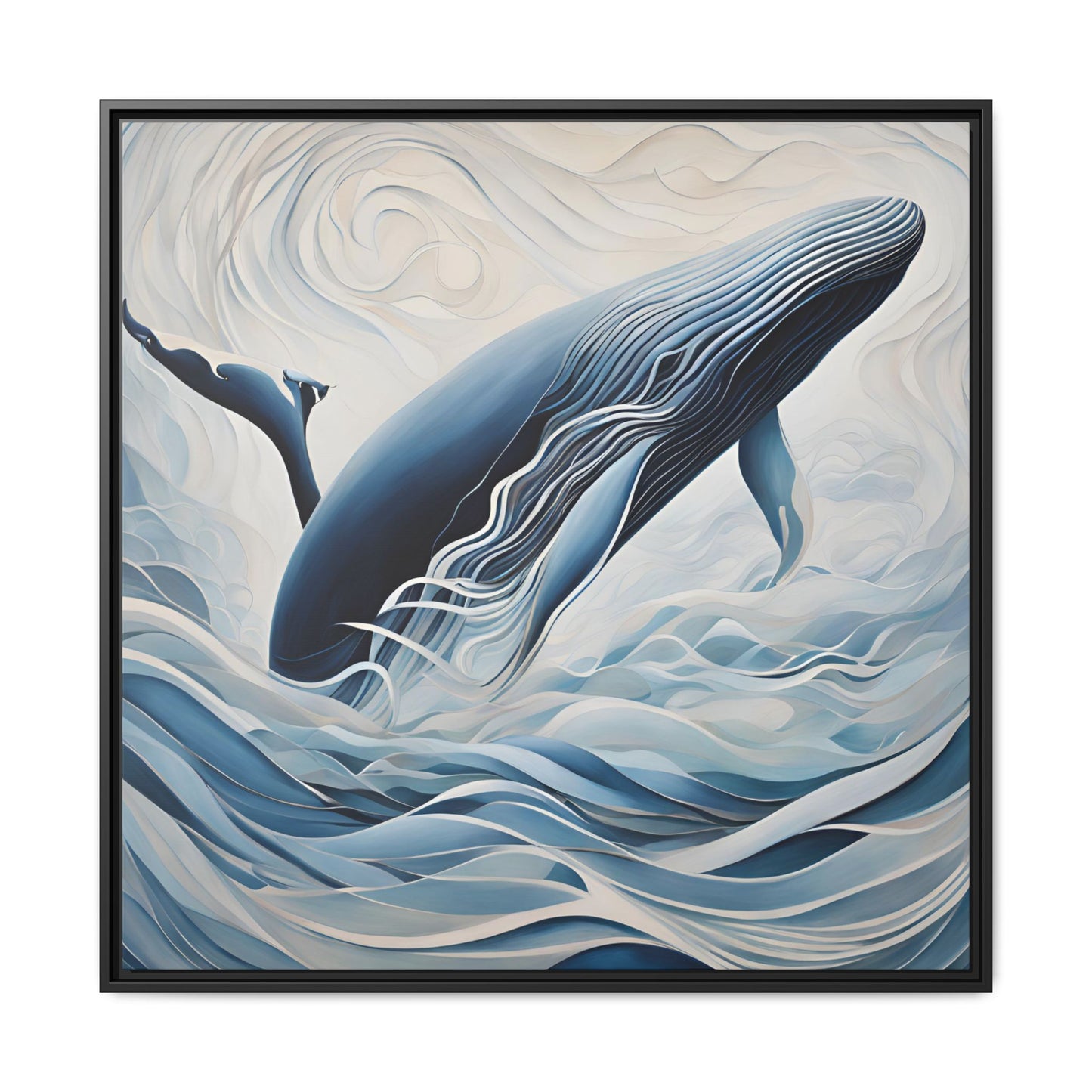 Modern Abstract Whale Wave Design Unique Framed Canvas Wall Art Ocean Beach Gift Nature Lover Gift Underwater Sea Lover Gift 3 frame colors