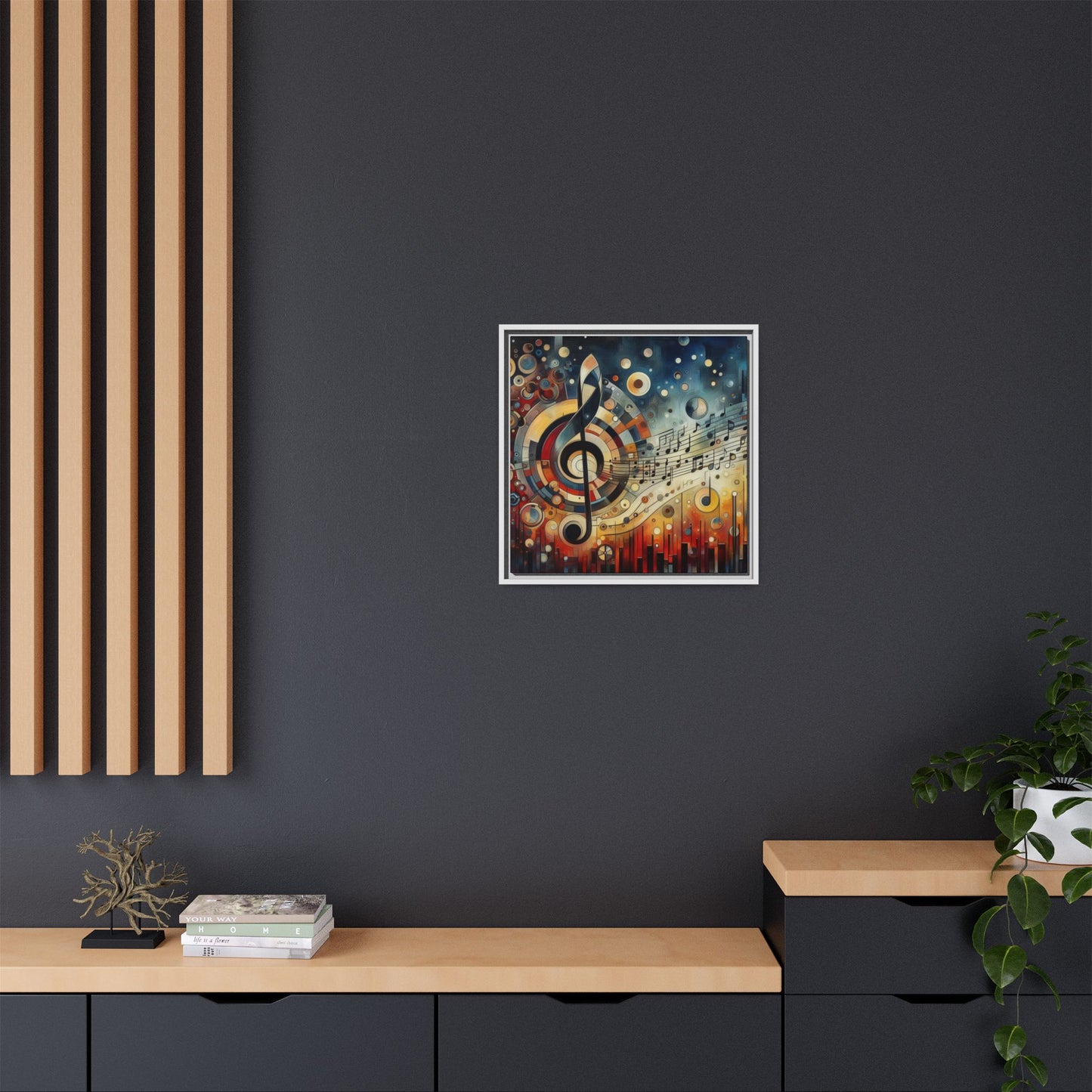 Modern Music-Themed Print Abstract Design Unique Framed Canvas Print Treble Clef Note Wall Art Music Lover Gift Decor 3 frame colors