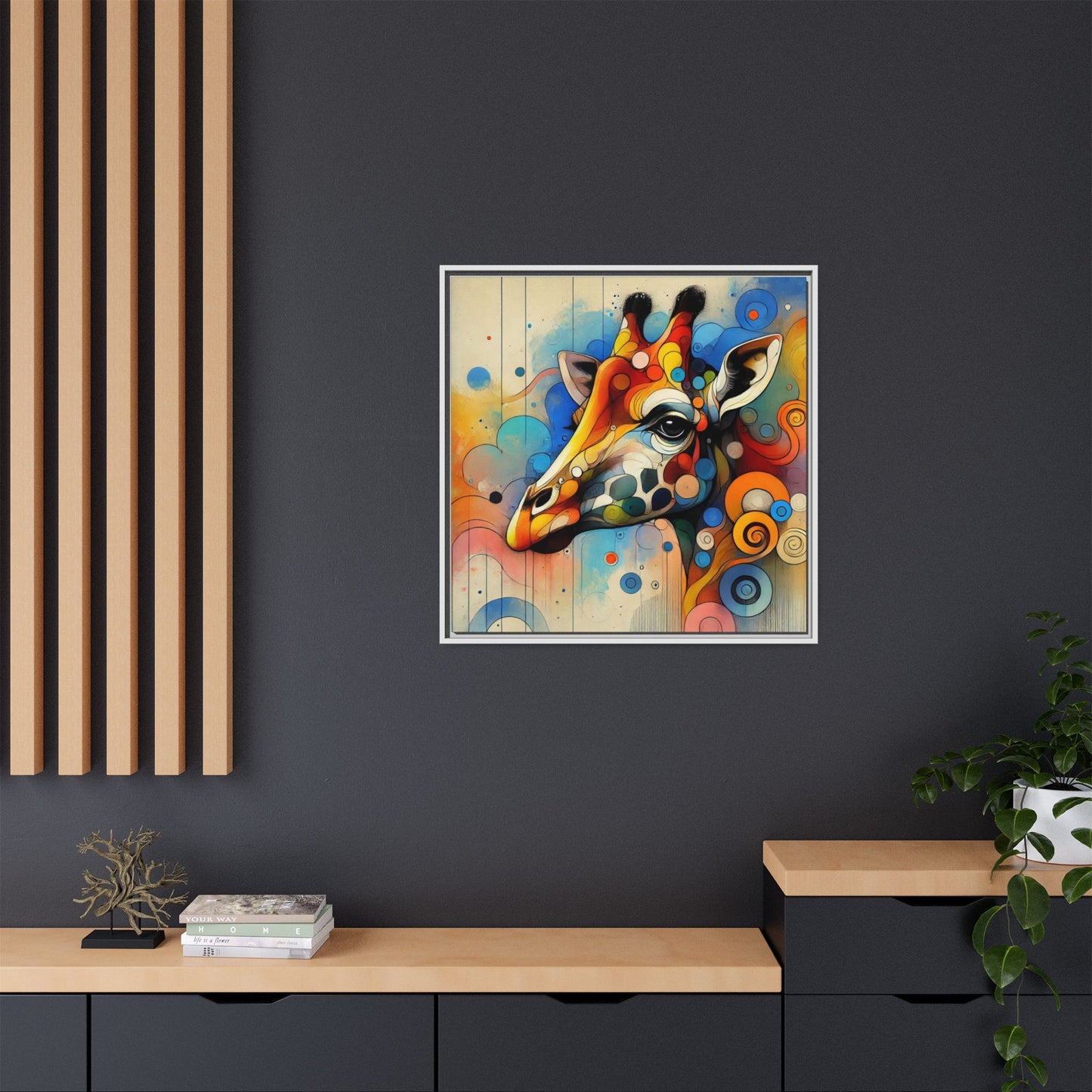 Modern Giraffe Print Abstract Design Unique Framed Canvas Print African Wall Art Animal Lover Gift Nature Lover Decor 3 frame colors