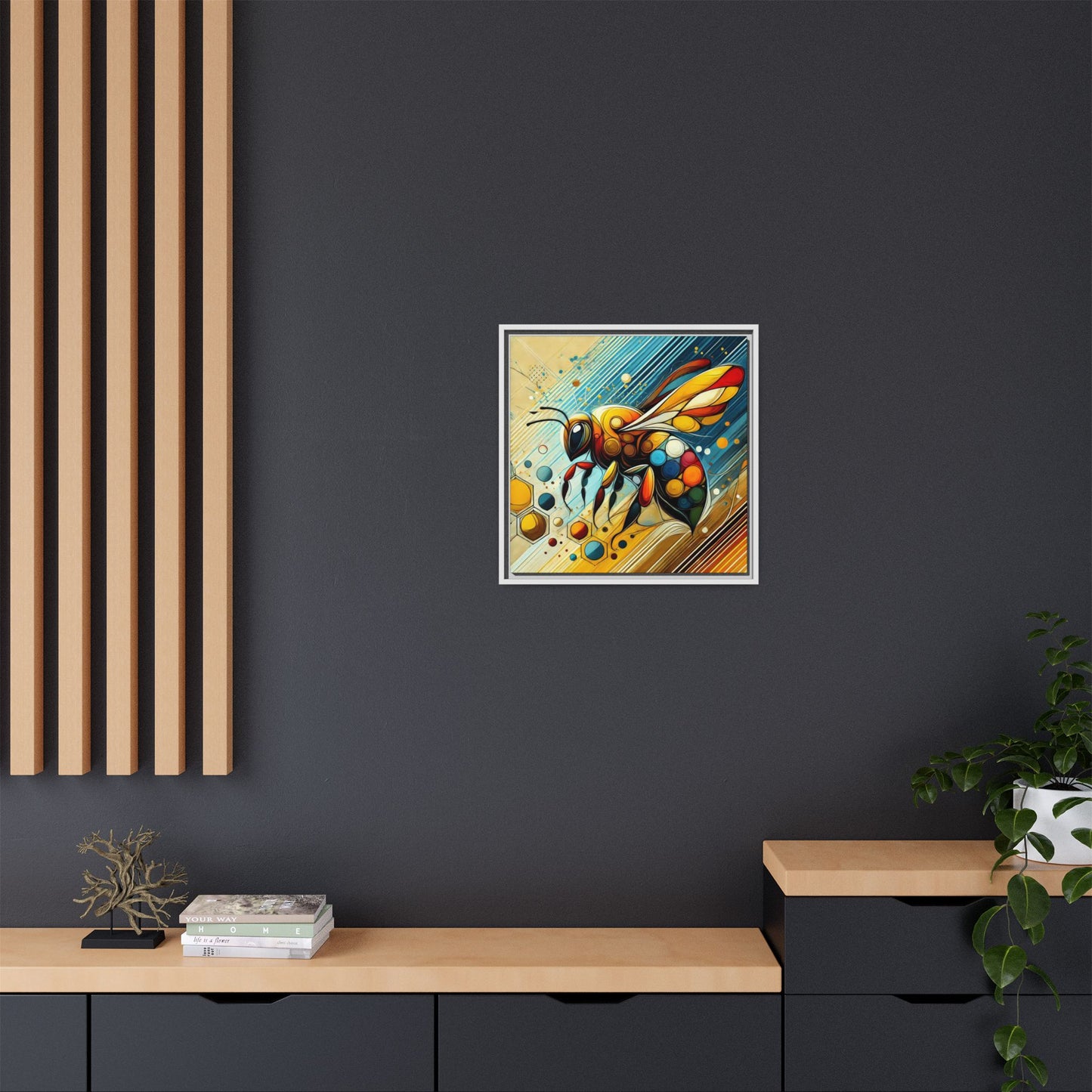 Modern Bee Print Abstract Design Unique Framed Canvas Print Insect Lover Wall Art Animal Lover Gift Nature Lover Decor 3 frame colors