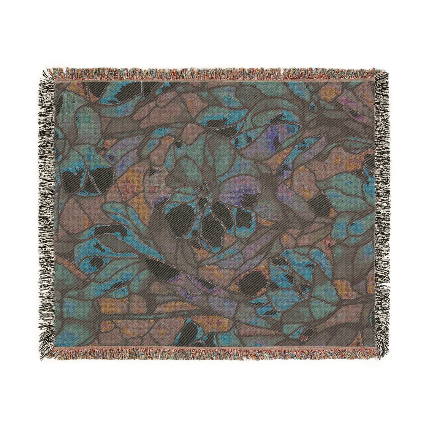 Floral Design Cozy Reading Throw for Book Lovers Cotton Woven Fringed Picnic Blanket Wall Art
