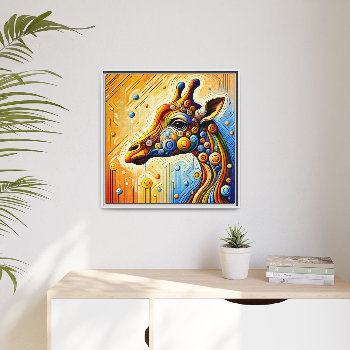 Modern Giraffe Print Abstract Design Unique Framed Canvas Print African Wall Art Animal Lover Gift Nature Lover Decor 3 frame colors
