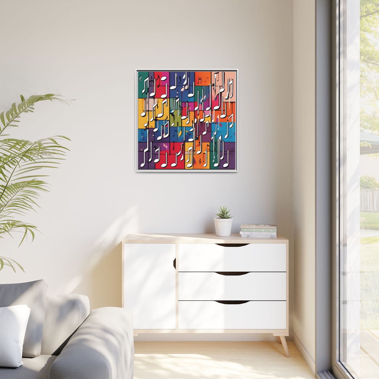 Modern Music-Themed Print Abstract Design Unique Framed Canvas Print Treble Clef Note Wall Art Music Lover Gift Decor 3 frame colors