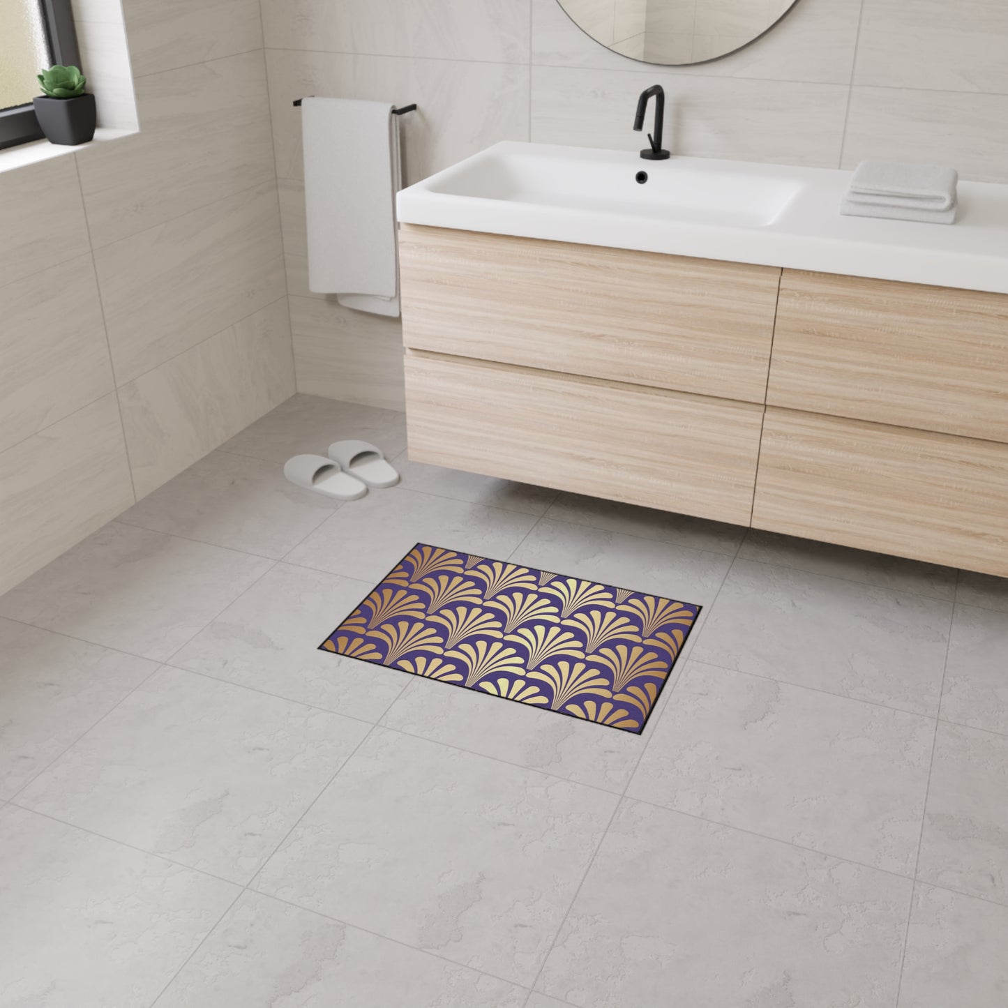 Decorative Heavy Duty Non-Slip Floor Mat Stylish Design Perfect for Entryway Kitchen Décor Purple Geometric Floral Design Rug Bathroom Mat