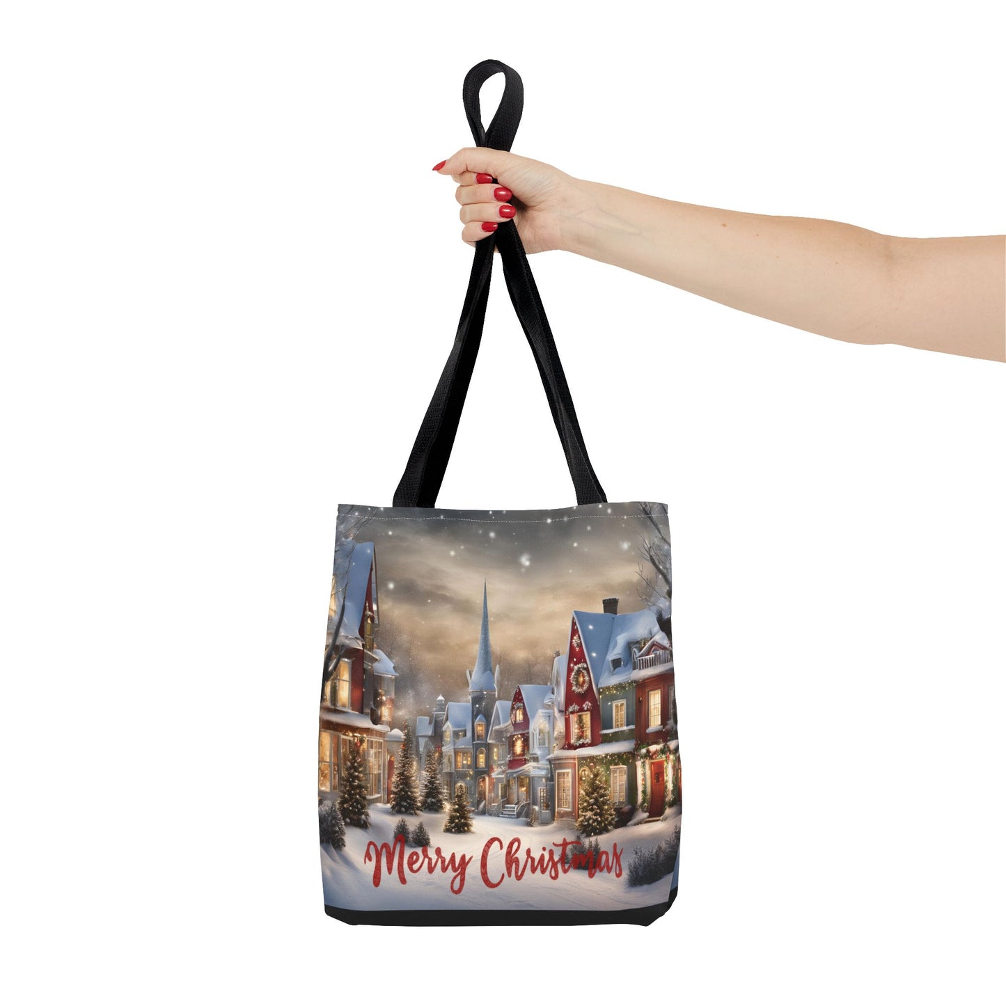 Christmas Tote Bag Holiday Cheer Gift Glam Winter Accessory Reusable Snowy Winter Town Shopping Bag Xmas Joy Gift Unisex Bag for Him Her
