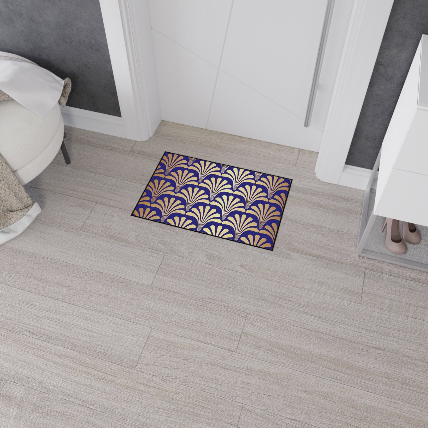 Decorative Heavy Duty Non-Slip Floor Mat Stylish Design Perfect for Entryway Kitchen Décor Blue Floral Geometric Design Rug Bathroom Mat