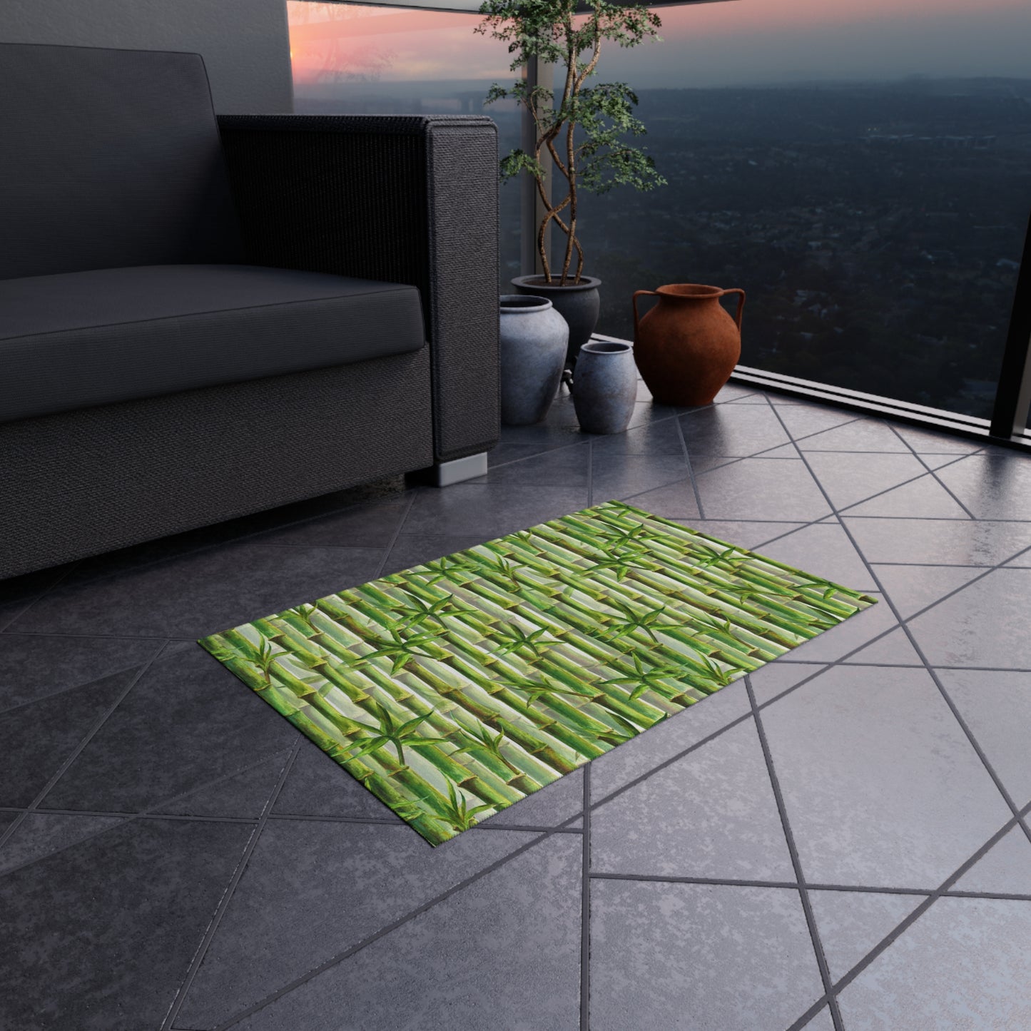 Bamboo-look Chenille Outdoor Rug with No-Skid Backing Cozy Outdoor Carpet Patio Decor Gazebo Rug Beachy Tropical Pool Area Asian Decor