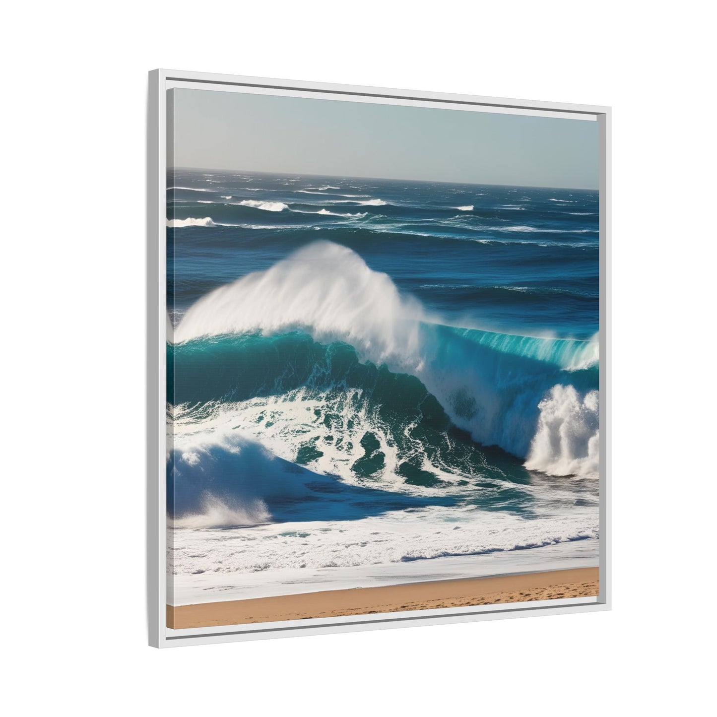 Peaceful Ocean Waves at the Beach Calm Sunny Day Framed Canvas Wall Art Vacation Oceanic Gift Nature Lover Zen Decor Gift 3 frame colors
