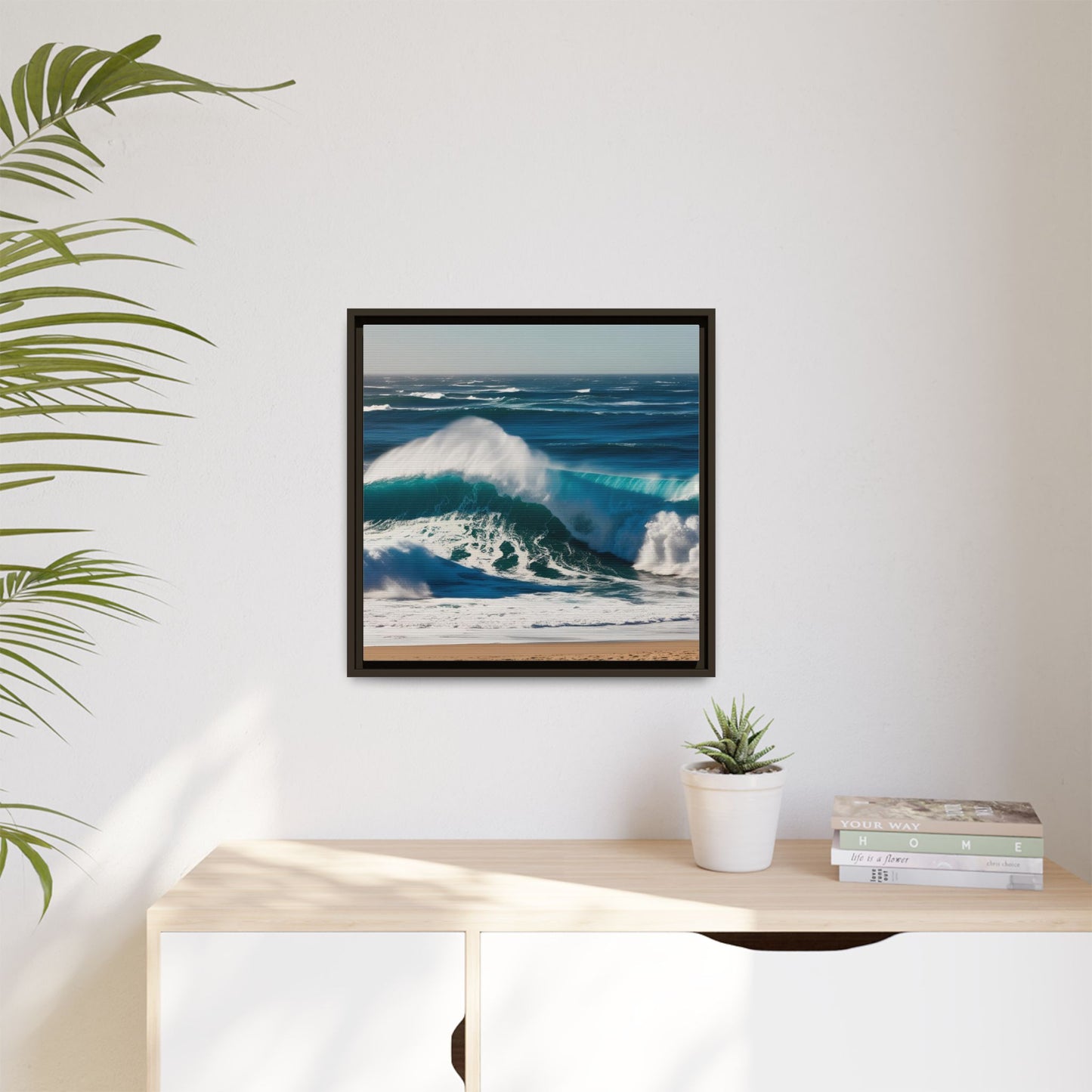 Peaceful Ocean Waves at the Beach Calm Sunny Day Framed Canvas Wall Art Vacation Oceanic Gift Nature Lover Zen Decor Gift 3 frame colors