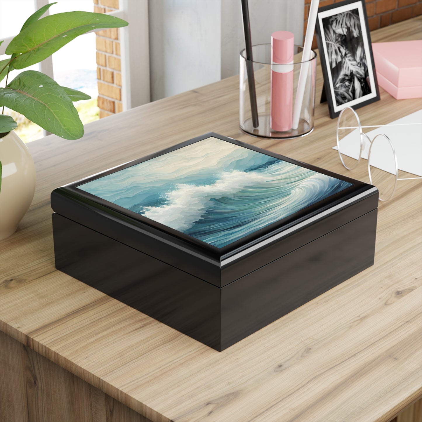 Unique Jewelry Box Ocean Waves Design Trinket Box Bedroom Dresser Beachy Decor Vanity Gift Box - 3 colors to choose from