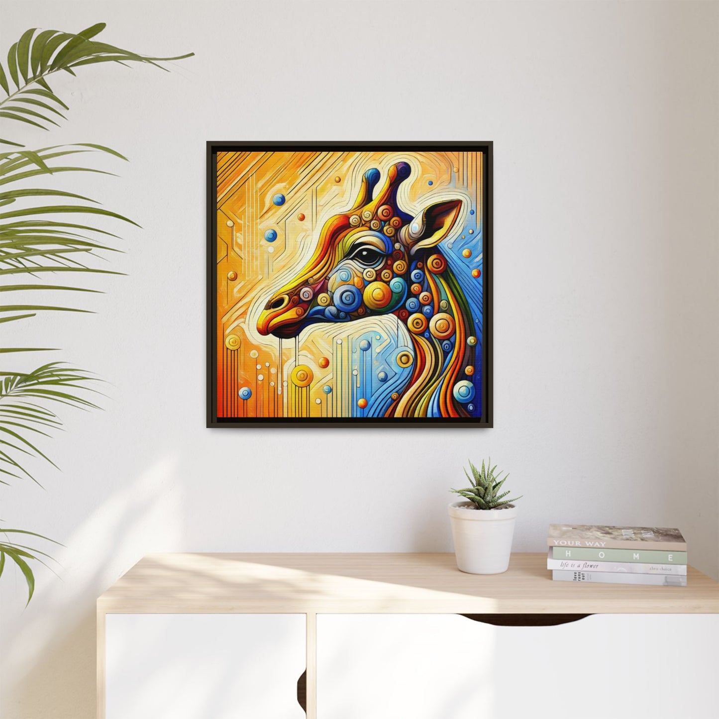 Modern Giraffe Print Abstract Design Unique Framed Canvas Print African Wall Art Animal Lover Gift Nature Lover Decor 3 frame colors