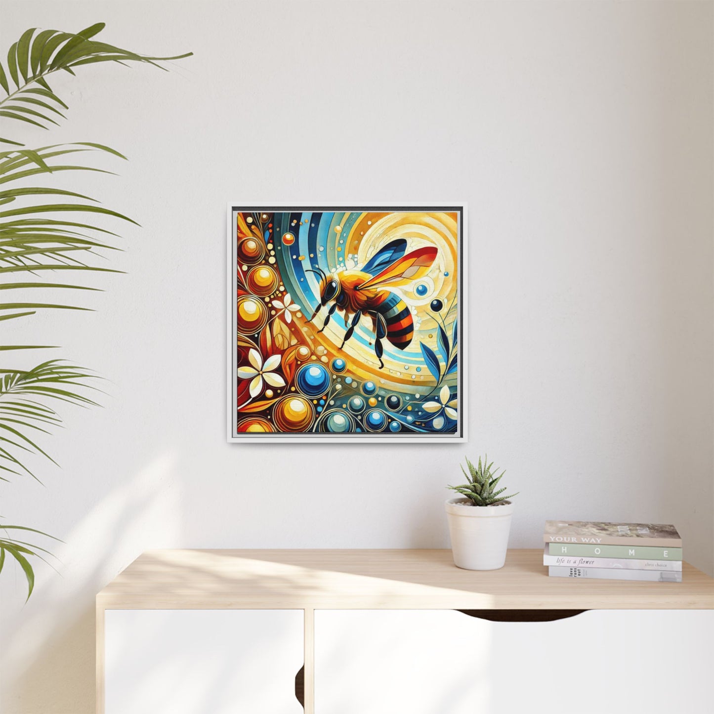 Modern Bee Print Abstract Design Unique Framed Canvas Print Insect Lover Wall Art Animal Lover Nature Lover Decor 3 frame colors