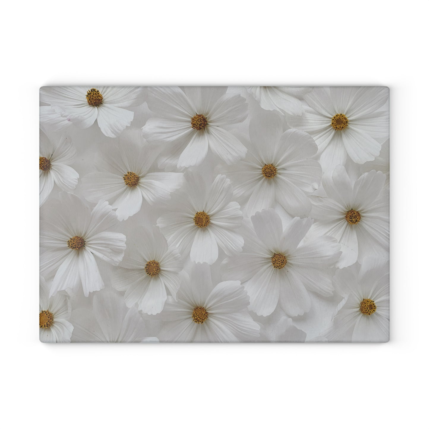 Kitchen Decor Glass Cutting Board Serving Tray with Daisies Design Cutting Board Gift for Home Cook Pressed Flowers Charcuterie Board