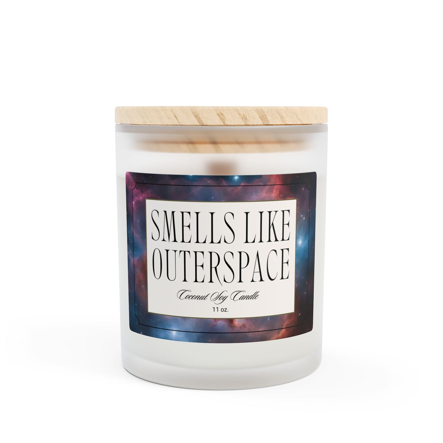 Artisanal Coconut Soy Frosted Glass Candle with Wooden Wick and Raw Maple Lid 11 oz Hand Poured Celestial Outerspace Sci-Fi Space Gift