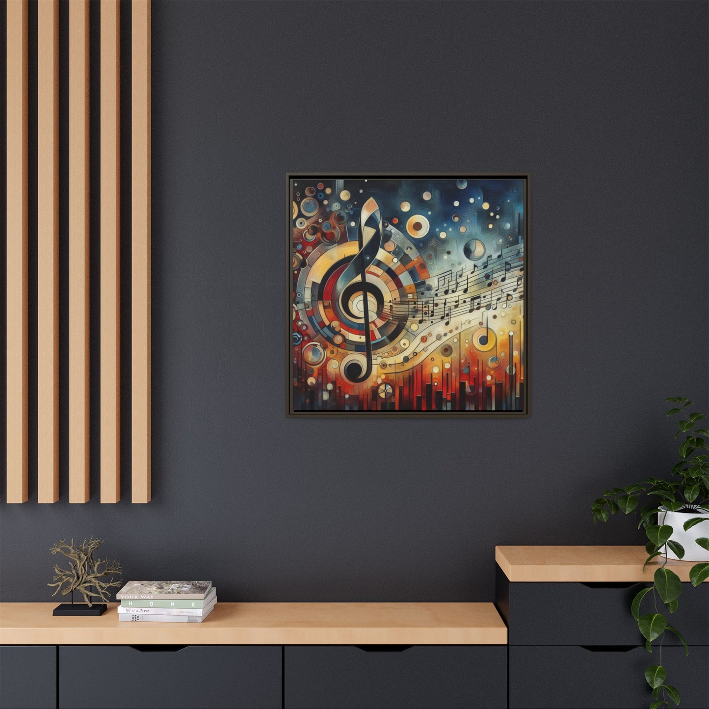 Modern Music-Themed Print Abstract Design Unique Framed Canvas Print Treble Clef Note Wall Art Music Lover Gift Decor 3 frame colors