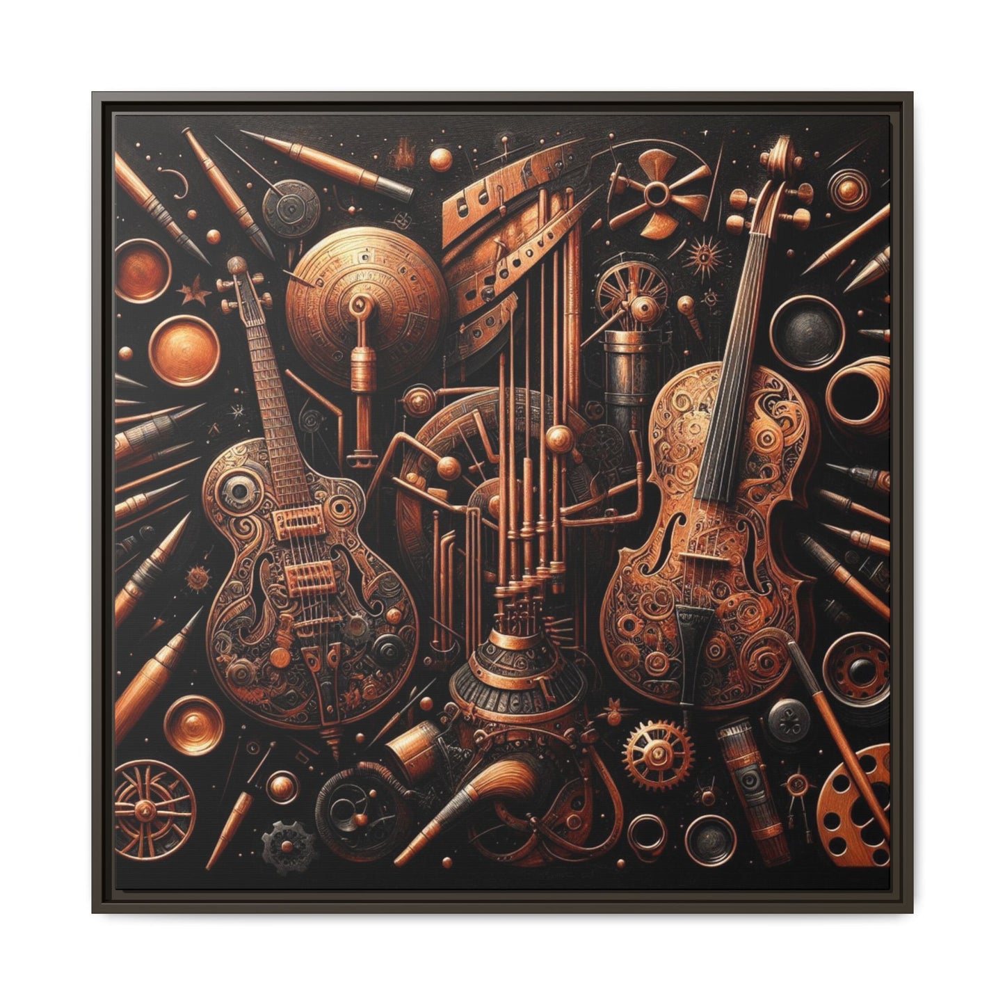Modern Music-Themed Print Abstract Design Unique Framed Canvas Print Steampunk Wall Art Music Lover Gift Decor 3 frame colors