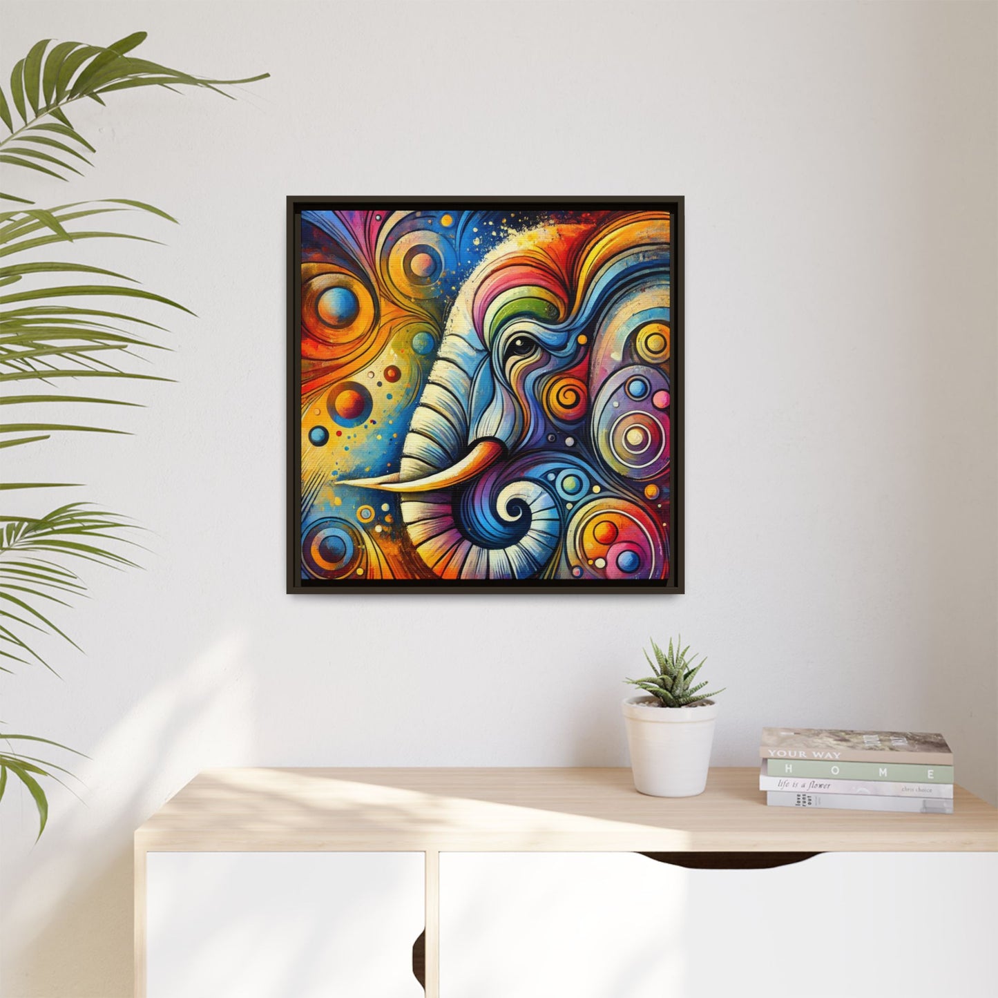 Modern Elephant Print Abstract Design Unique Framed Canvas Print African Wall Art Animal Lover Gift Nature Lover Decor 3 frame colors