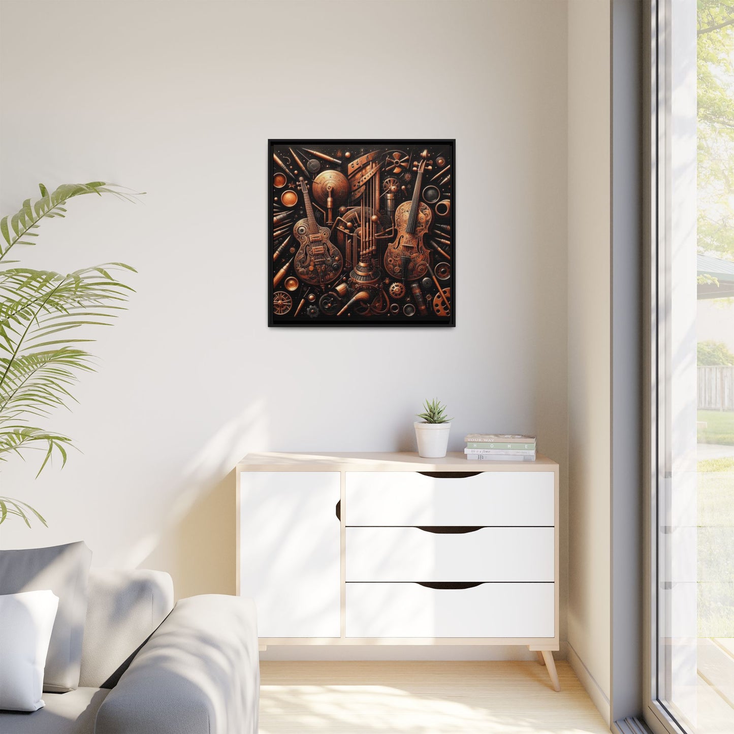 Modern Music-Themed Print Abstract Design Unique Framed Canvas Print Steampunk Wall Art Music Lover Gift Decor 3 frame colors