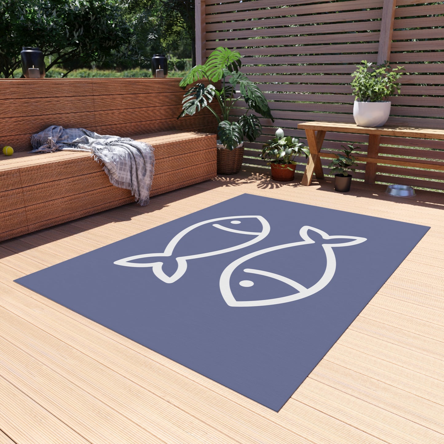 Chenille Outdoor Rug with No-Skid Backing Cozy Fishy Outdoor Carpet Patio Decor Gazebo Rug Pool Area Decor Outdoor Kitchen Carpet