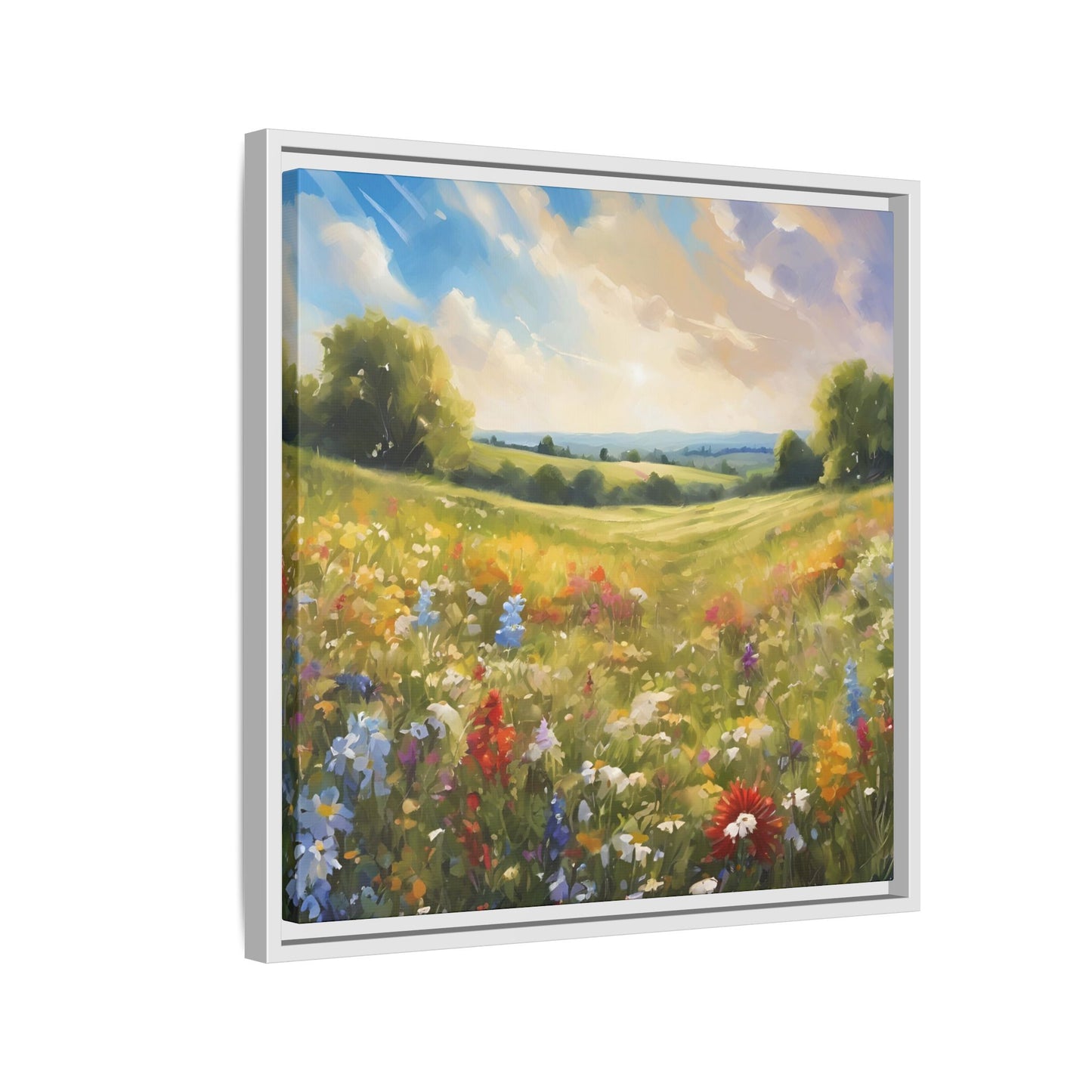 Modern Filed of Flowers Design Unique Framed Canvas Wall Art Gift Nature Lover Landscape Decor Gift 3 frame colors