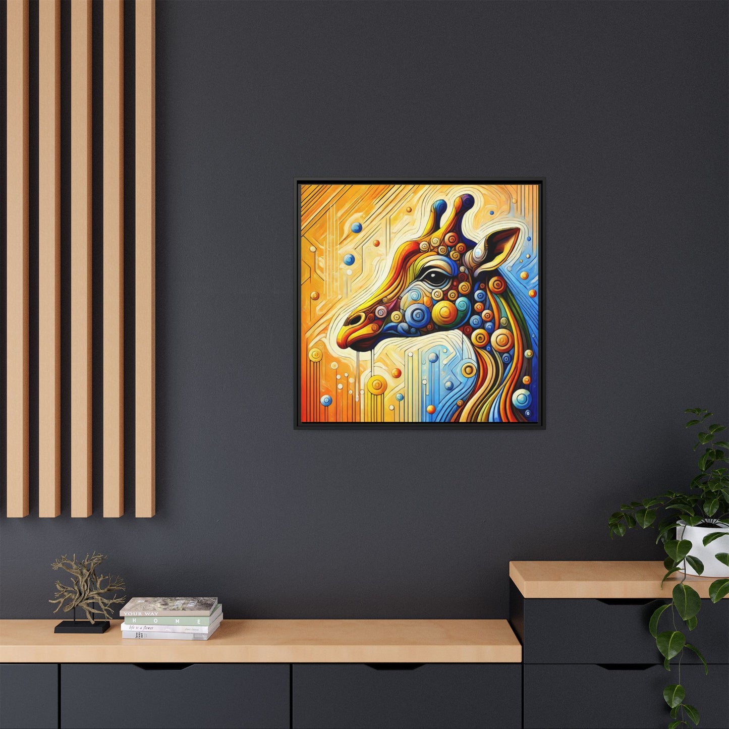 Modern Giraffe Print Abstract Design Unique Framed Canvas Print African Wall Art Animal Lover Gift Nature Lover Decor 3 frame colors