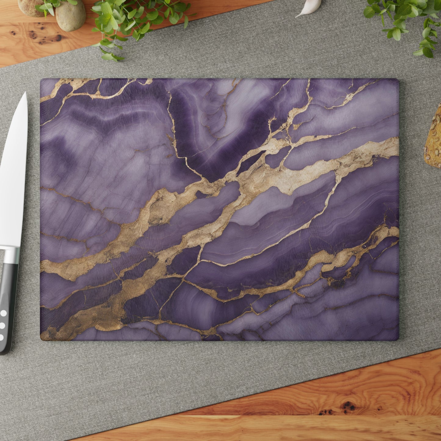 Kitchen Decor Glass Cutting Board Serving Tray with Quartz-look Design Cutting Board Gift for Home Cook Fun Marble-look Charcuterie Board