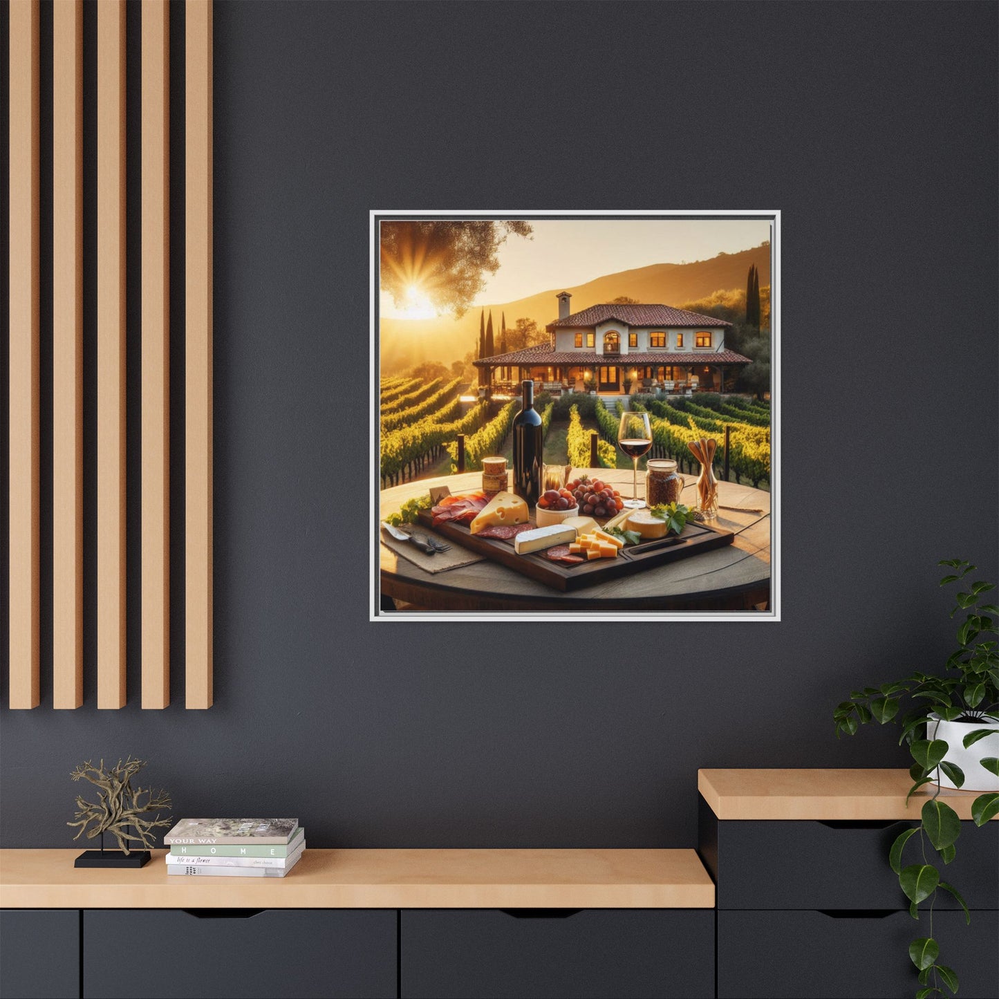 Vineyard Design Unique Framed Canvas Wall Art Gift Nature Lover Landscape Decor Wine Lover Gift Grape Vines Image 3 frame colors