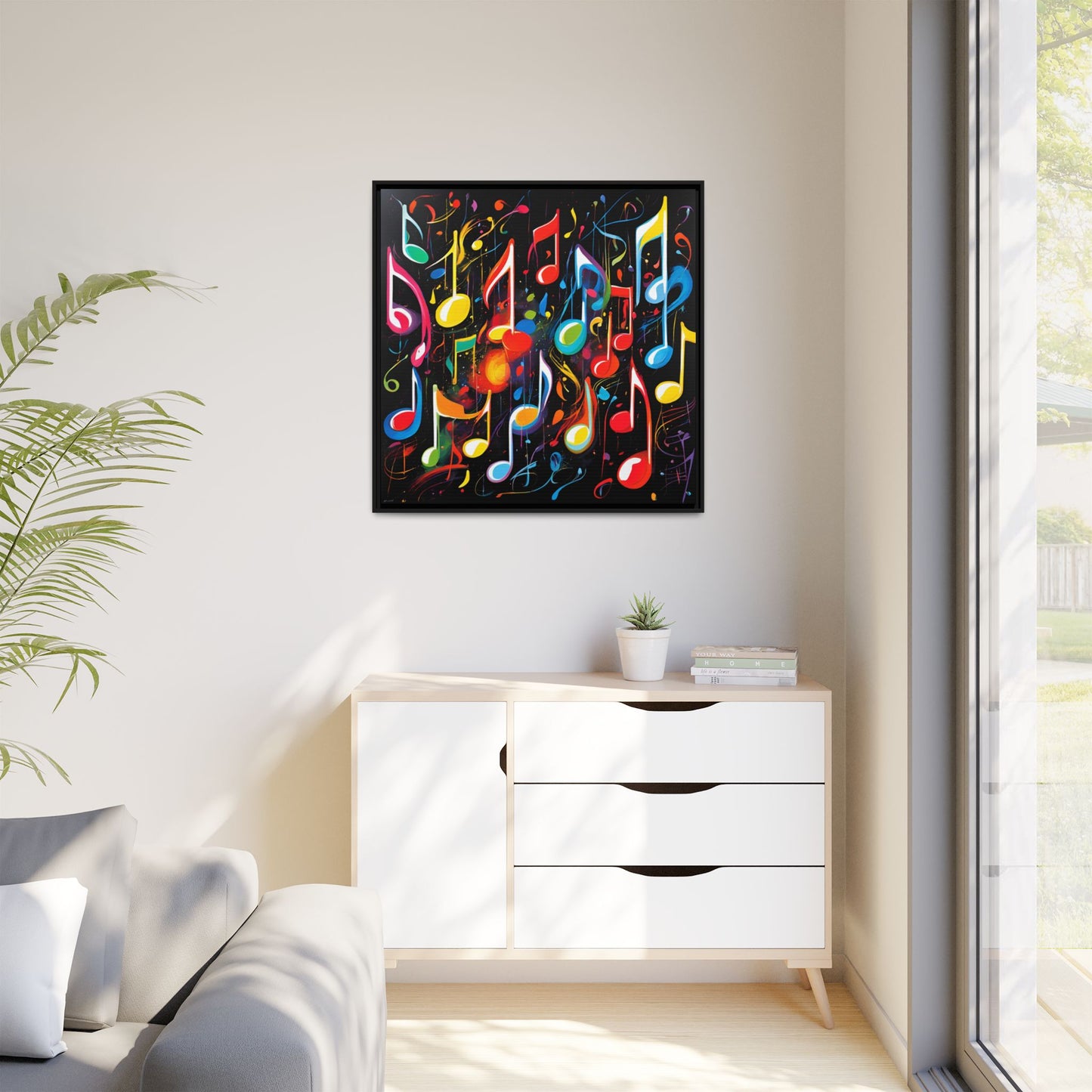 Modern Music-Themed Print Abstract Design Unique Framed Canvas Print Treble Clef Note Wall Art Music Lover Gift Decor 3 frame colors