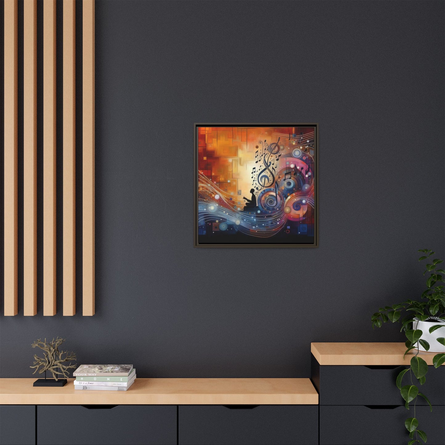 Modern Music-Themed Print Abstract Design Unique Framed Canvas Print Treble Clef Note Wall Art Music Lover Gift Decor 3 frame colors