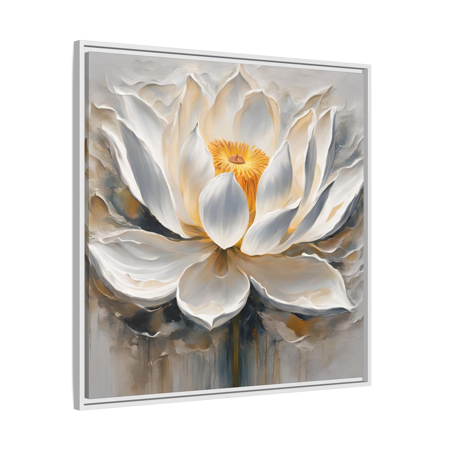 Modern Abstract Floral Design Unique Framed Canvas Wall Art White Lotus Gift Nature Lover Gift Garden Lover Gift 3 frame colors