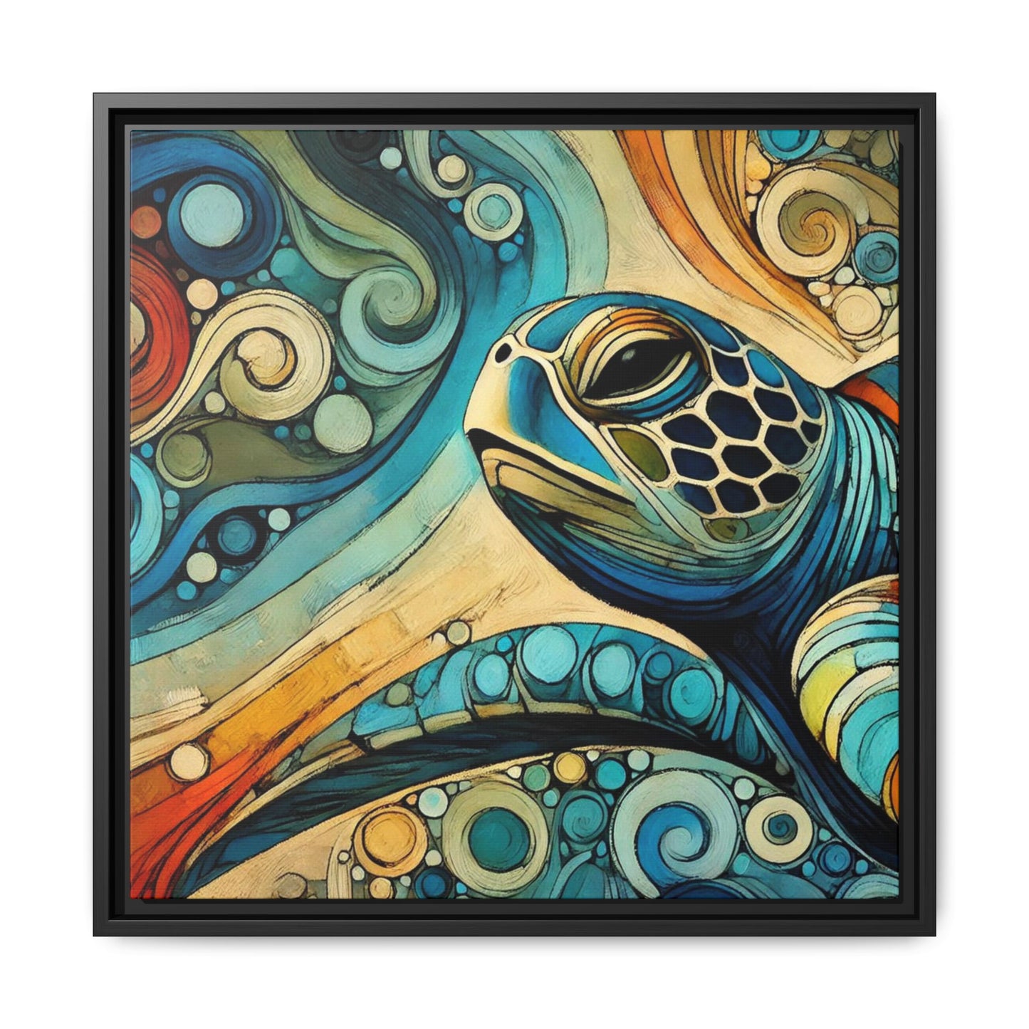 Modern Sea Turtle Print Abstract Design Unique Framed Canvas Print Oceanic Wall Art Animal Lover Gift Nature Lover Decor 3 frame colors