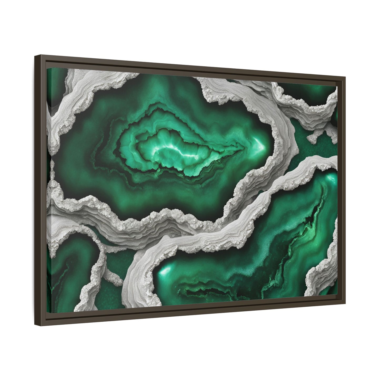 Emerald Green Quartz Crystal Geode Design Print Matte Canvas Wall Art Nature Lover Gift Geology Rock Lover Gift 3 frame color choices