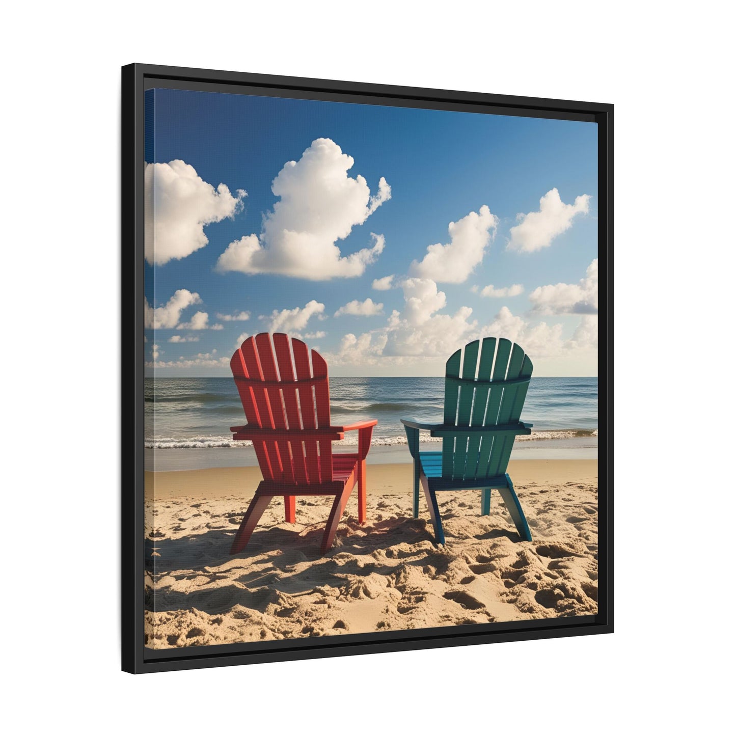 Chairs on the Beach Calm Sunny Day Framed Canvas Wall Art Beach Lover Vacation Oceanic Gift Nature Lover Peaceful Zen Gift 3 frame colors