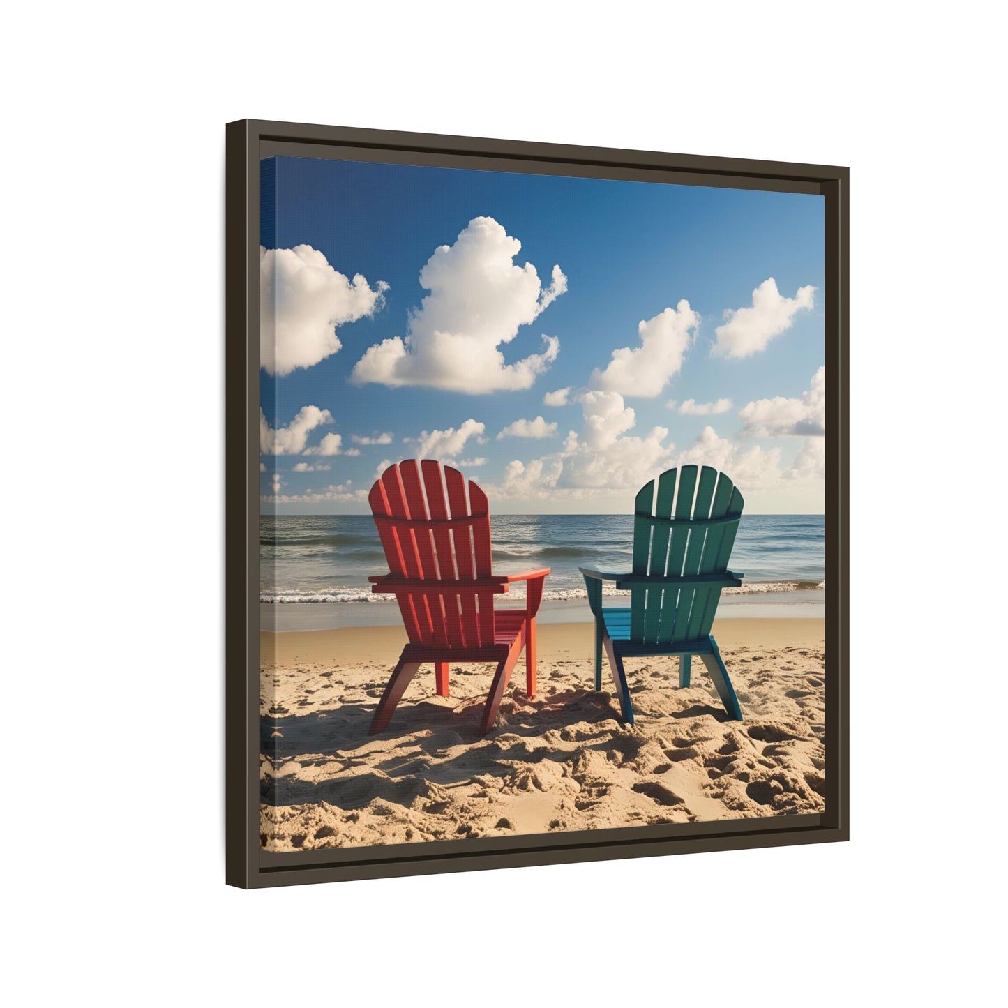 Chairs on the Beach Calm Sunny Day Framed Canvas Wall Art Beach Lover Vacation Oceanic Gift Nature Lover Peaceful Zen Gift 3 frame colors