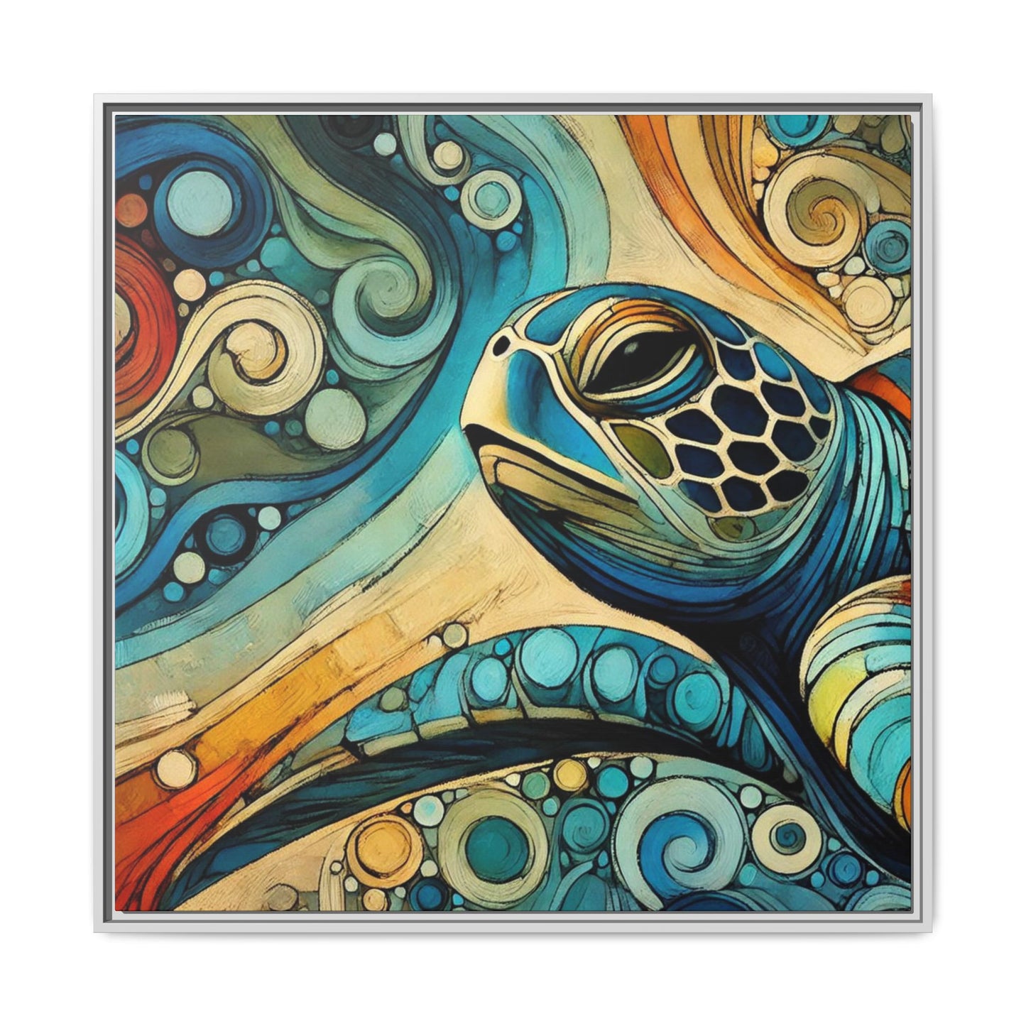 Modern Sea Turtle Print Abstract Design Unique Framed Canvas Print Oceanic Wall Art Animal Lover Gift Nature Lover Decor 3 frame colors