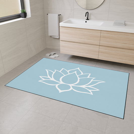 Decorative Heavy Duty Non-Slip Floor Mat Stylish Design Perfect for Entryway Kitchen Décor Blue Lotus Blossom Floral Design Rug Bath Mat
