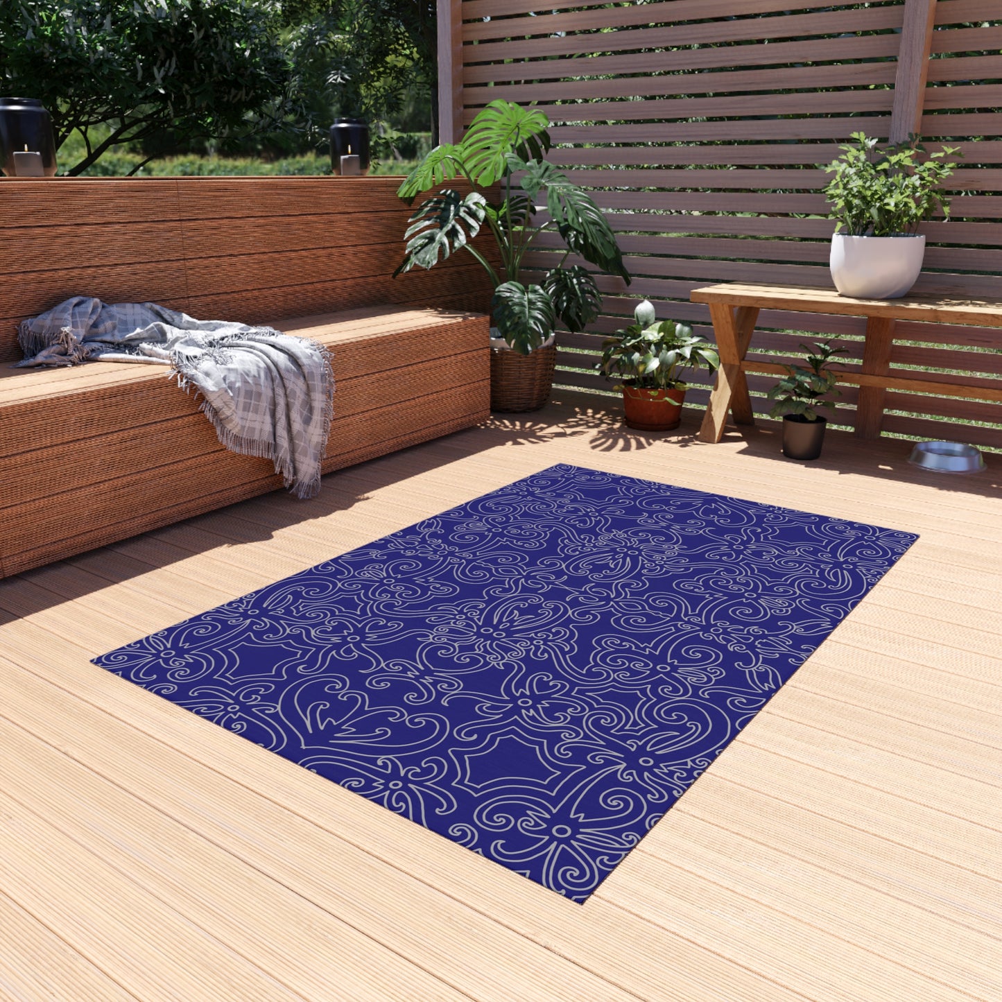 Chenille Outdoor Rug with No-Skid Backing Cozy Outdoor Carpet Blue Patio Decor Gazebo Rug Pool Area Decor Outdoor Kitchen Carpet