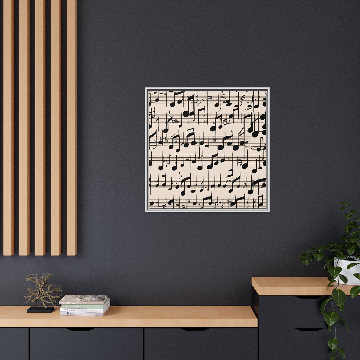 Music-Themed Print Abstract Sheet Music Design Unique Framed Canvas Print Treble Clef Note Wall Art Music Lover Gift Decor 3 frame colors