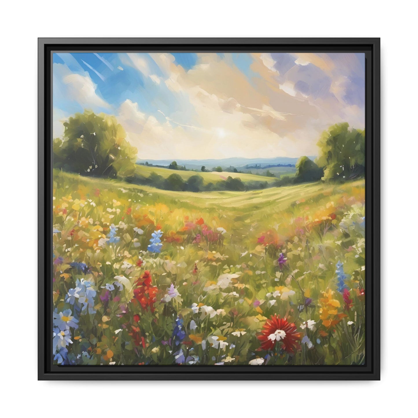 Modern Filed of Flowers Design Unique Framed Canvas Wall Art Gift Nature Lover Landscape Decor Gift 3 frame colors